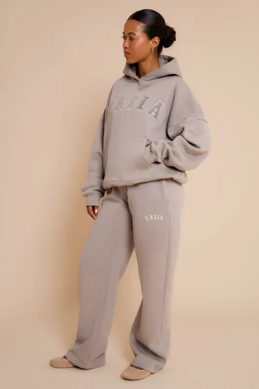 Kaiia Slogan Wide Leg Joggers Smoke Grey made by Kaiia the label