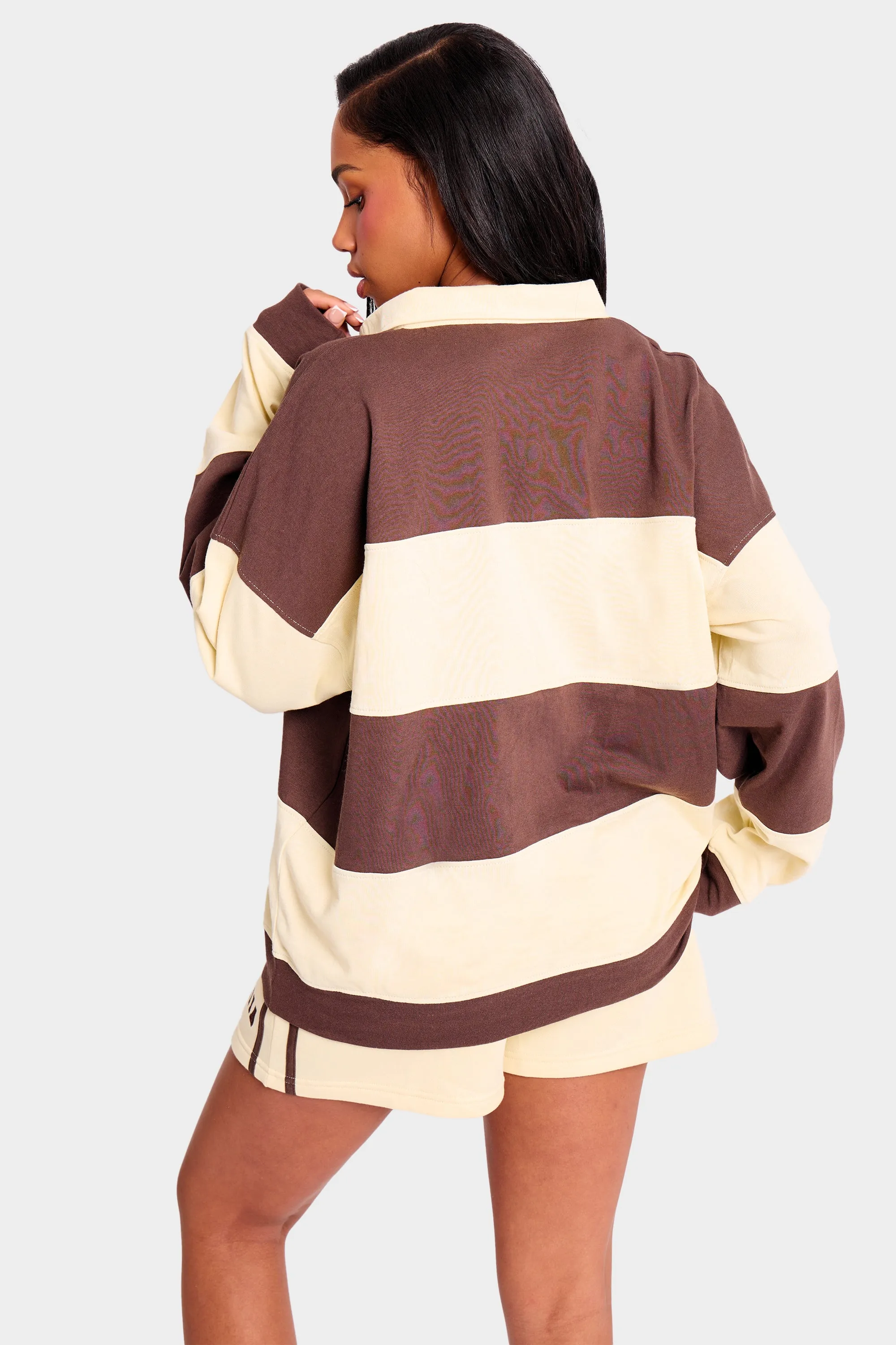 Kaiia Striped Oversized Rugby Style Top Butter Yellow & Brown sold by Kaiia the label product image thumbnail 4