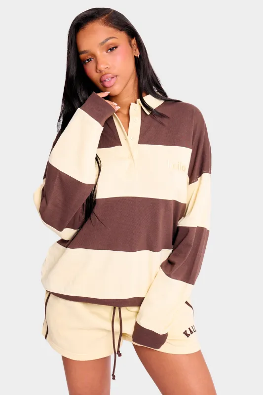 Kaiia Striped Oversized Rugby Style Top Butter Yellow & Brown made by Kaiia the label