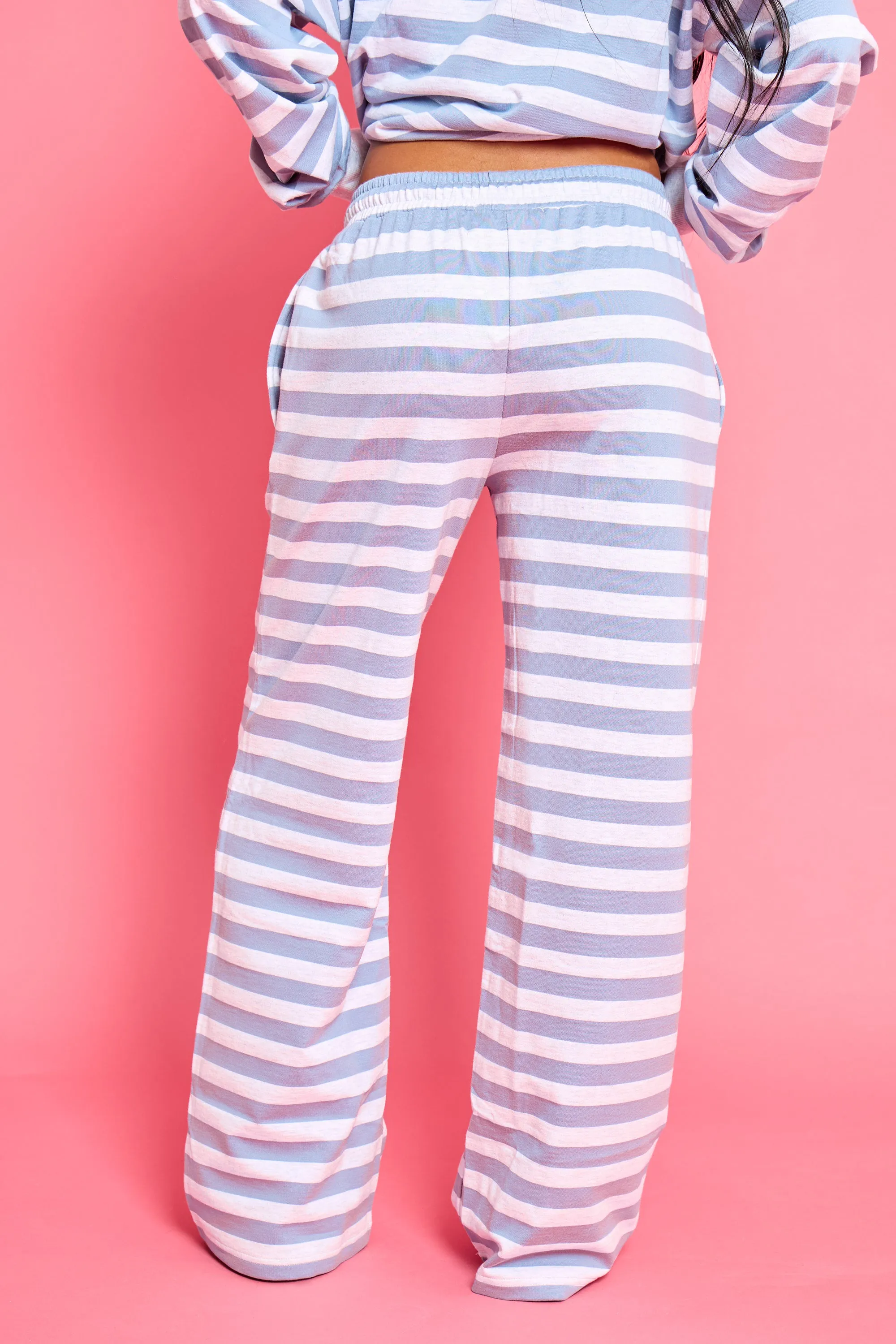 Kaiia Striped Wide Leg Joggers Soft Blue & Grey Marl sold by Kaiia the label product image thumbnail 4