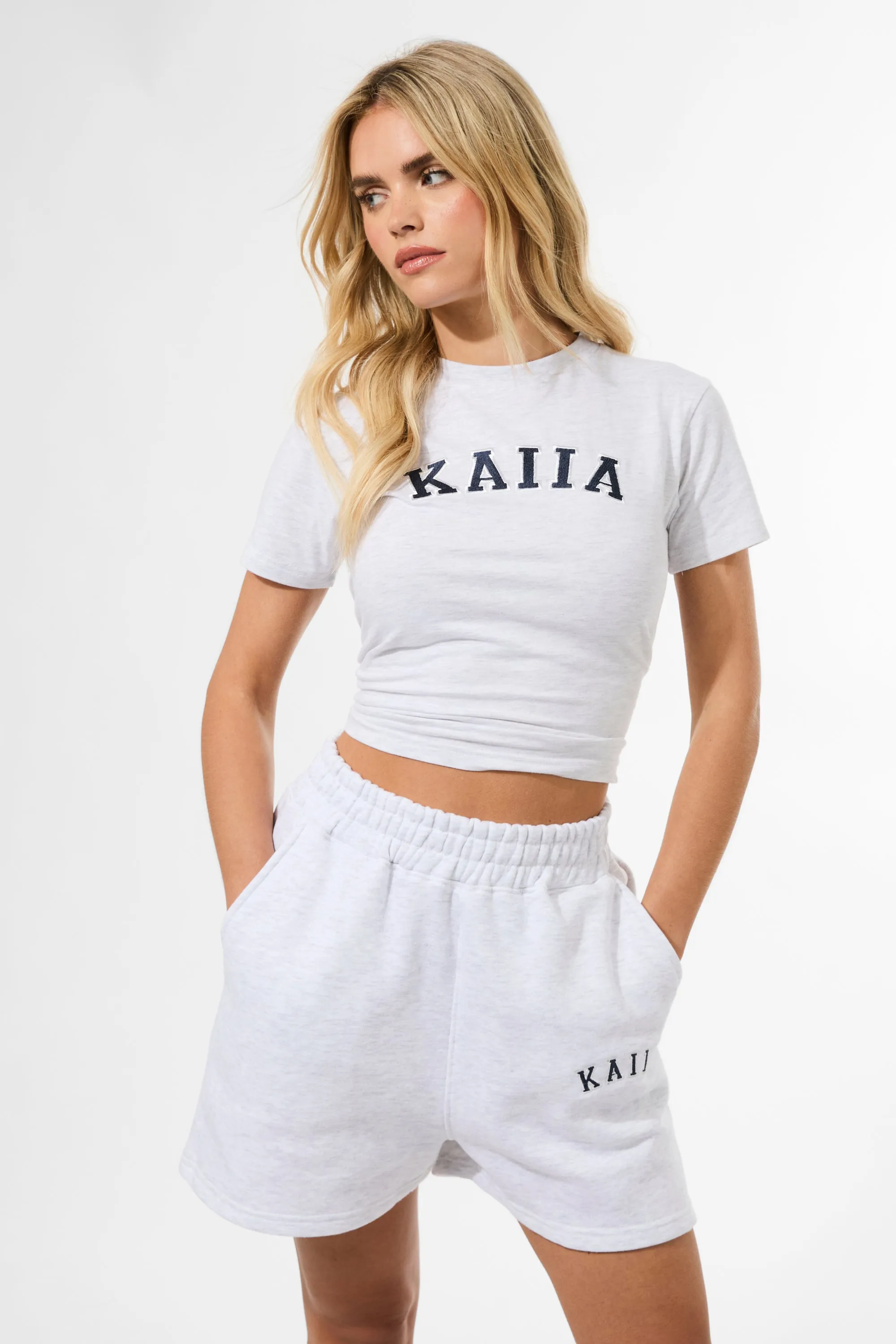 Kaiia Logo Sweat Shorts Light Grey Marl & Navy sold by Kaiia the label product image thumbnail 5