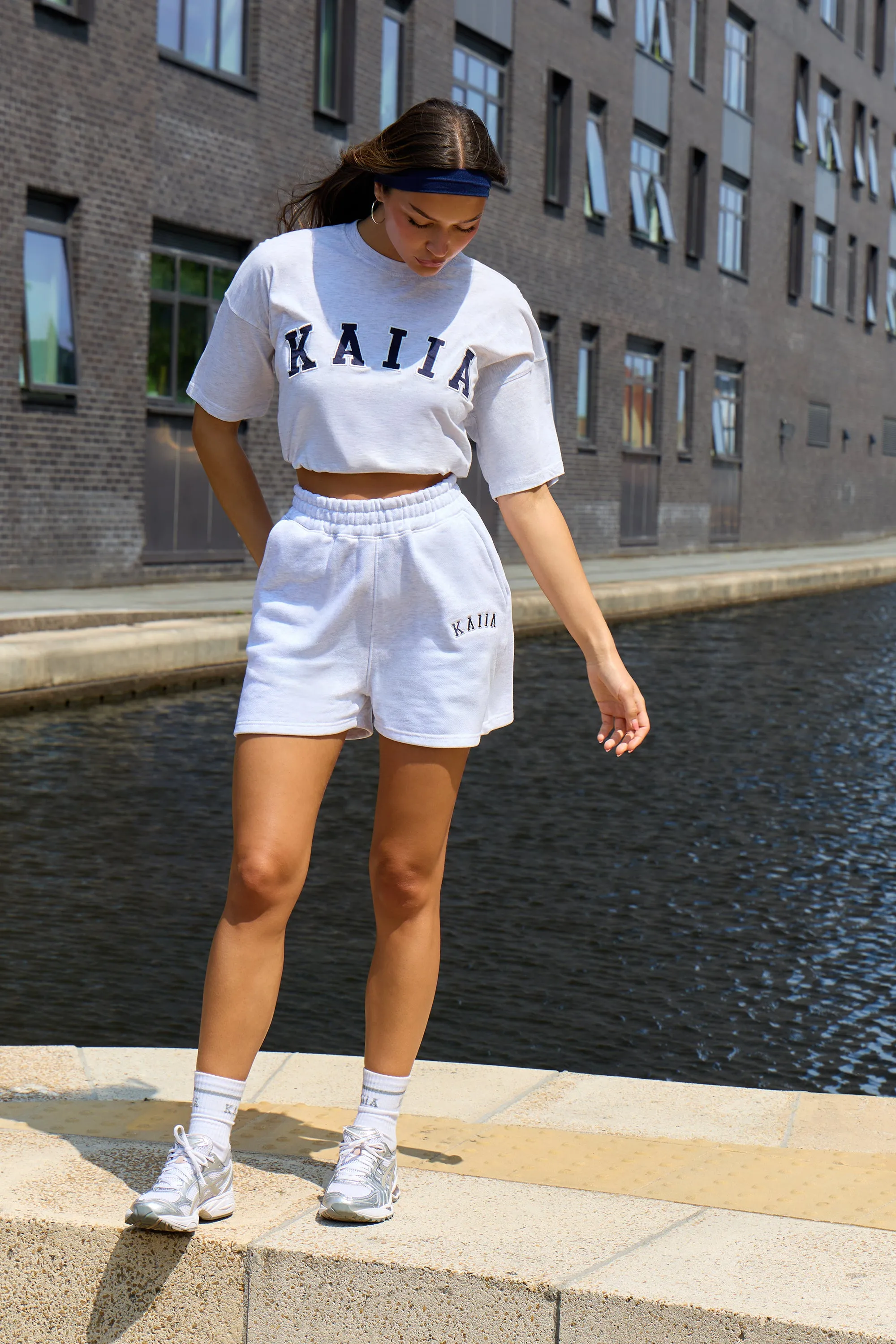 Kaiia Logo Sweat Shorts Light Grey Marl & Navy sold by Kaiia the label