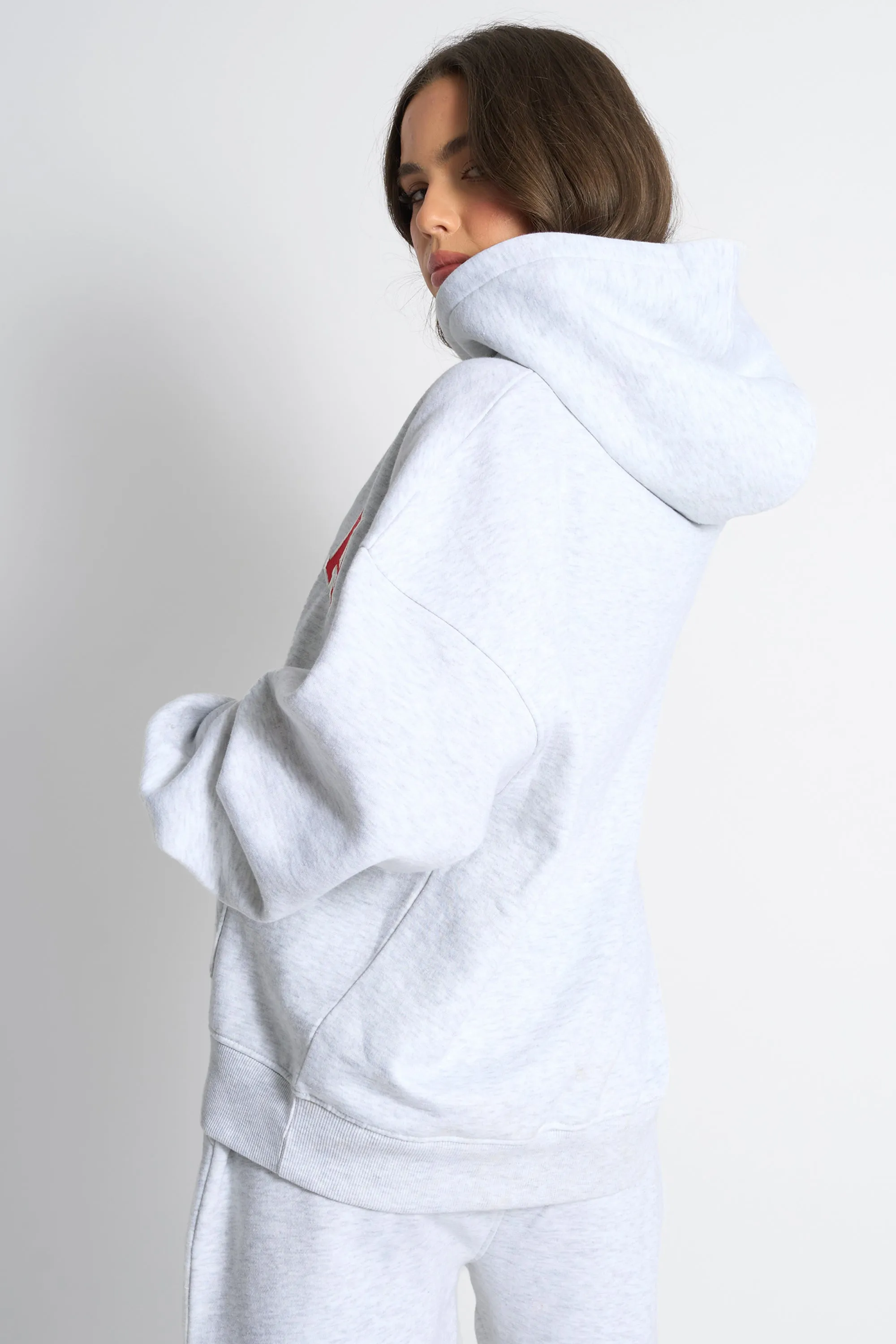 Kaiia Bow Embroidered Oversized Hoodie Light Grey Marl & Red sold by Kaiia the label product image thumbnail 3