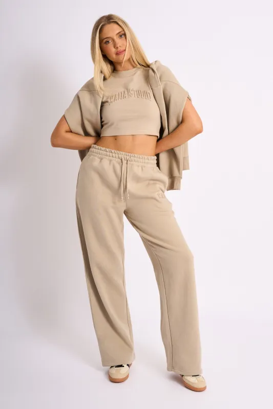 Kaiia Embossed Logo Wide Leg Joggers Stone made by Kaiia the label