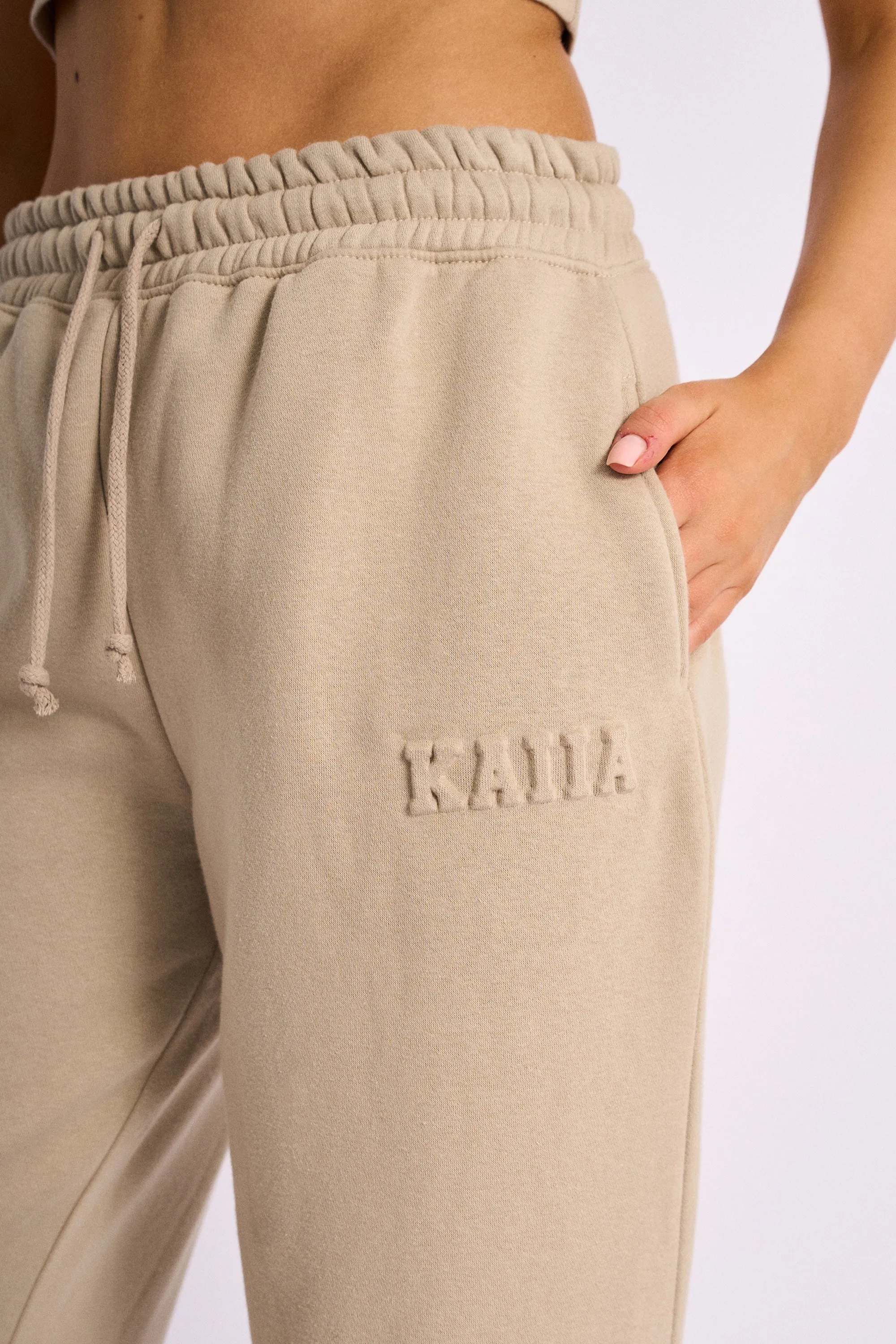 Kaiia Embossed Logo Wide Leg Joggers Stone sold by Kaiia the label product image thumbnail 2