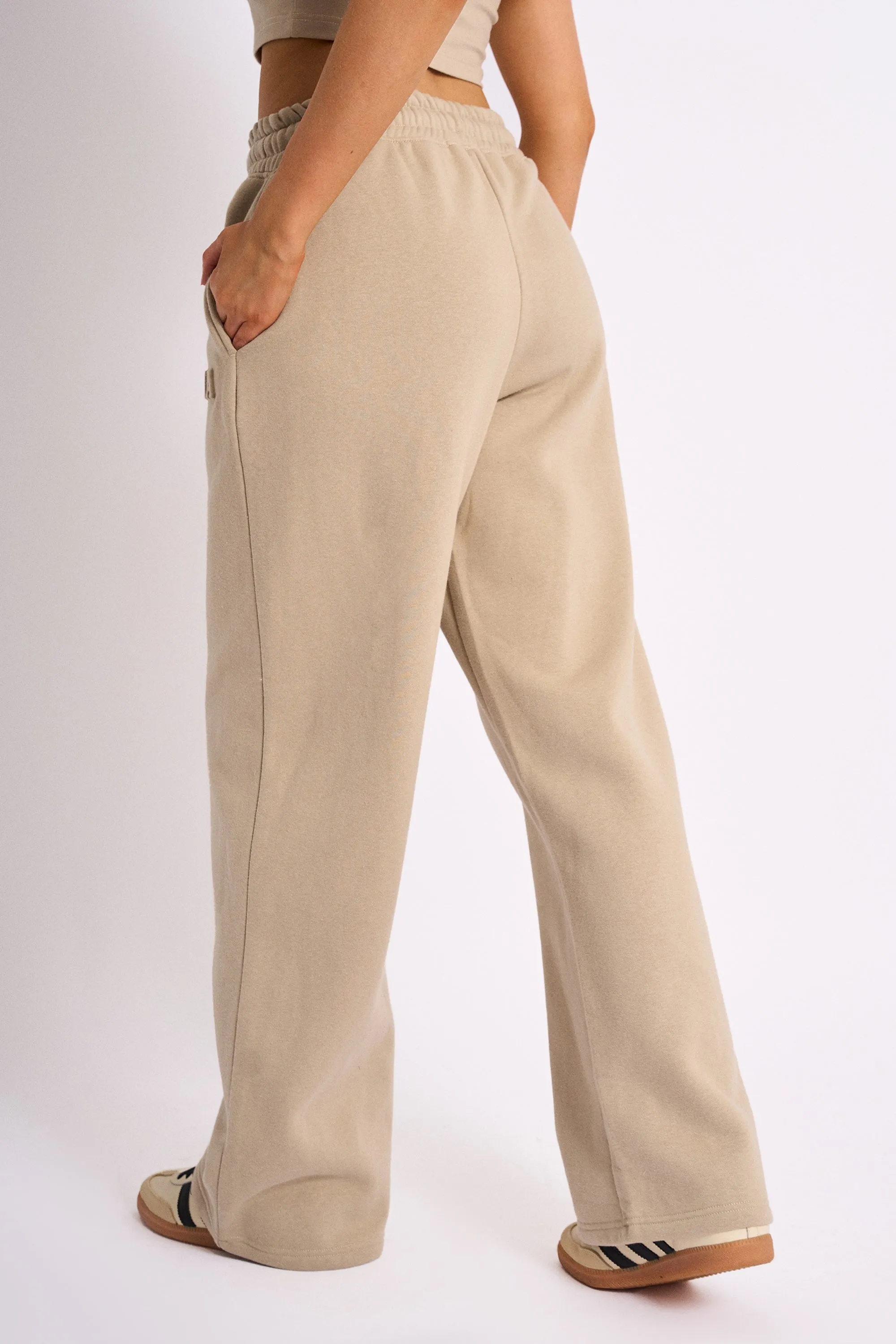 Kaiia Embossed Logo Wide Leg Joggers Stone sold by Kaiia the label product image thumbnail 4