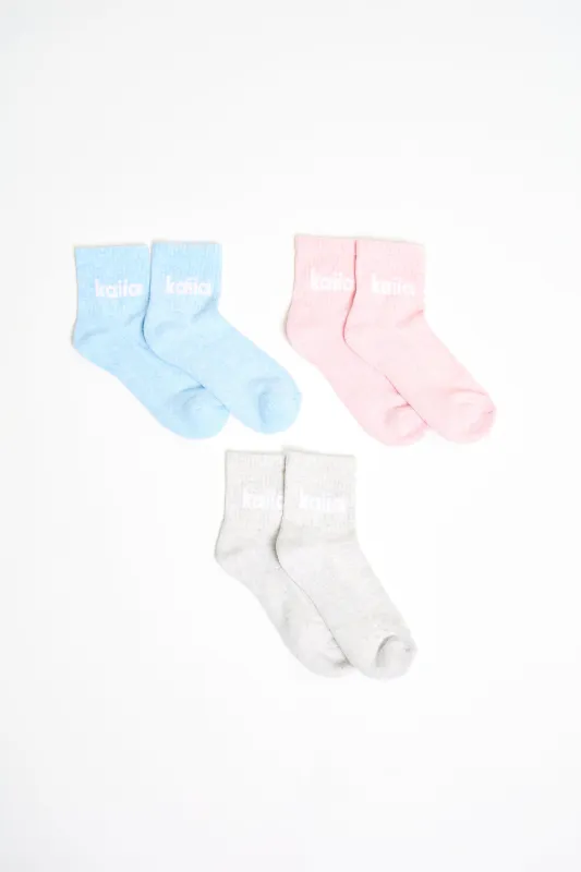 Kaiia Pack of Three Logo Socks Pink, Blue & Grey Marl made by Kaiia the label