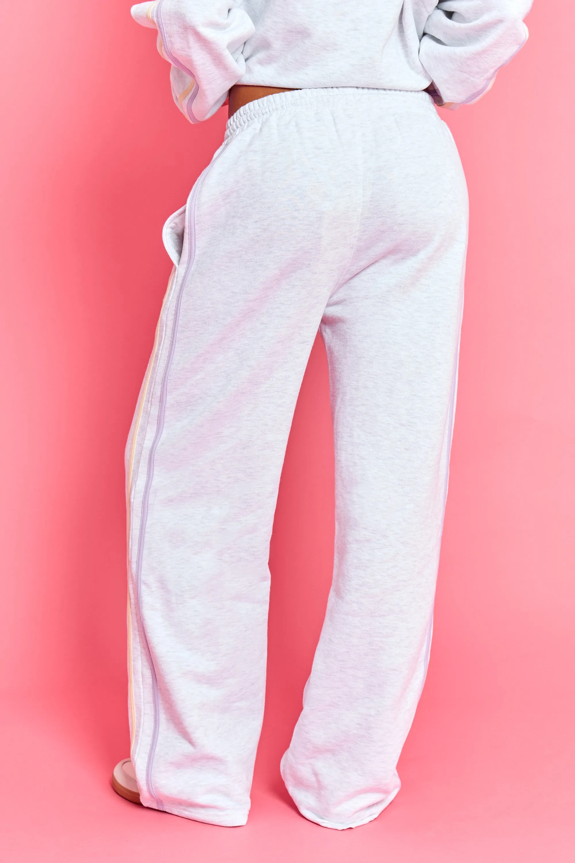 Kaiia Sport Side Stripe Wide Leg Joggers Light Grey Marl With Lemon & Lilac sold by Kaiia the label product image thumbnail 4