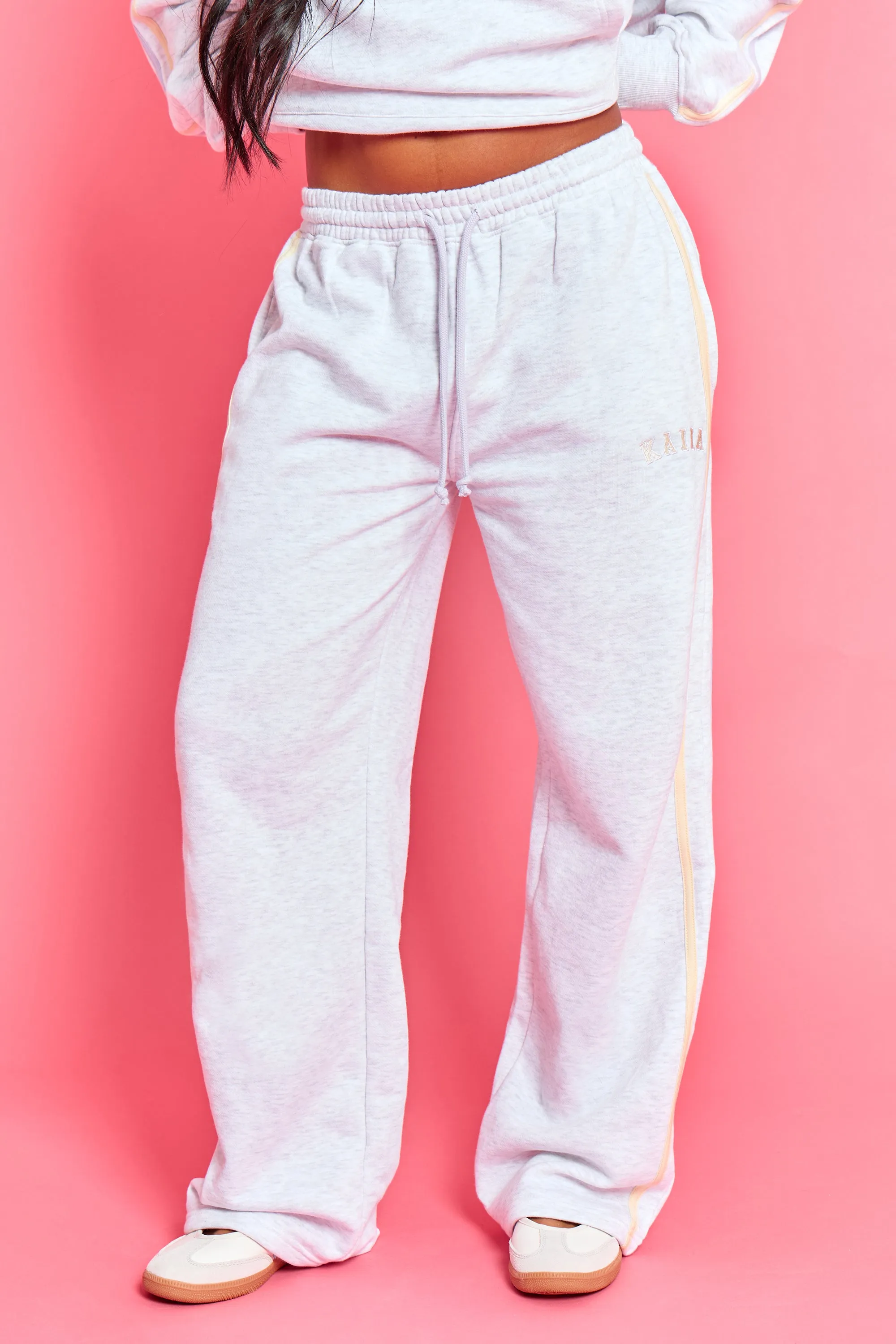 Kaiia Sport Side Stripe Wide Leg Joggers Light Grey Marl With Lemon & Lilac sold by Kaiia the label product image thumbnail 3