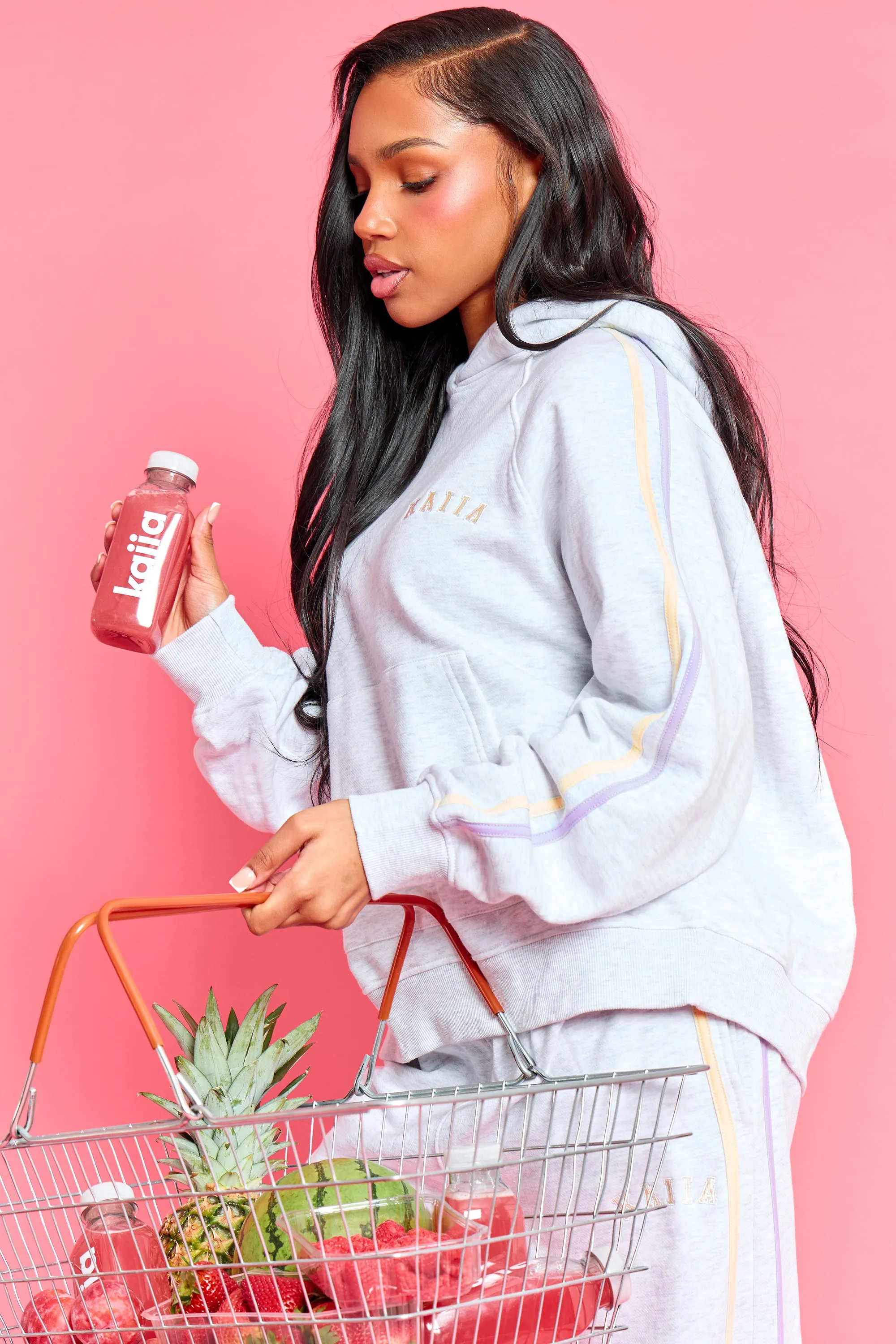Kaiia Sport Side Stripe Oversized Hoodie Light Grey Marl With Lemon & Lilac sold by Kaiia the label product image thumbnail 2