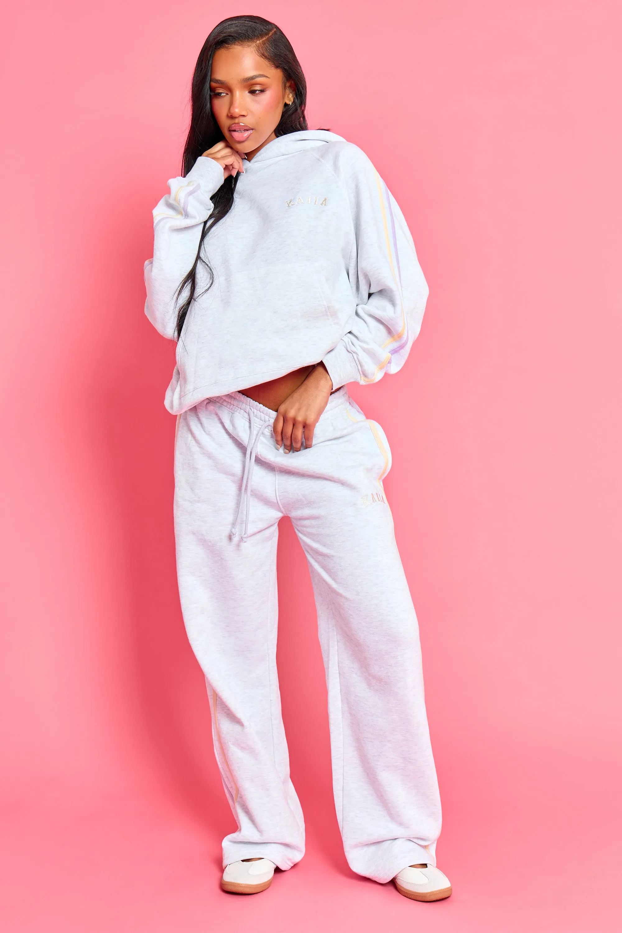 Kaiia Sport Side Stripe Oversized Hoodie Light Grey Marl With Lemon & Lilac sold by Kaiia the label product image thumbnail 3