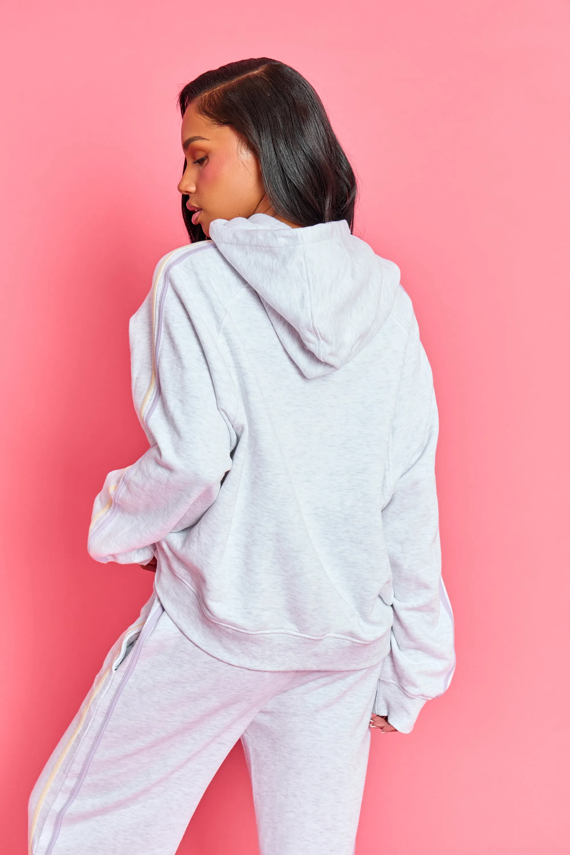 Kaiia Sport Side Stripe Oversized Hoodie Light Grey Marl With Lemon & Lilac sold by Kaiia the label product image thumbnail 4