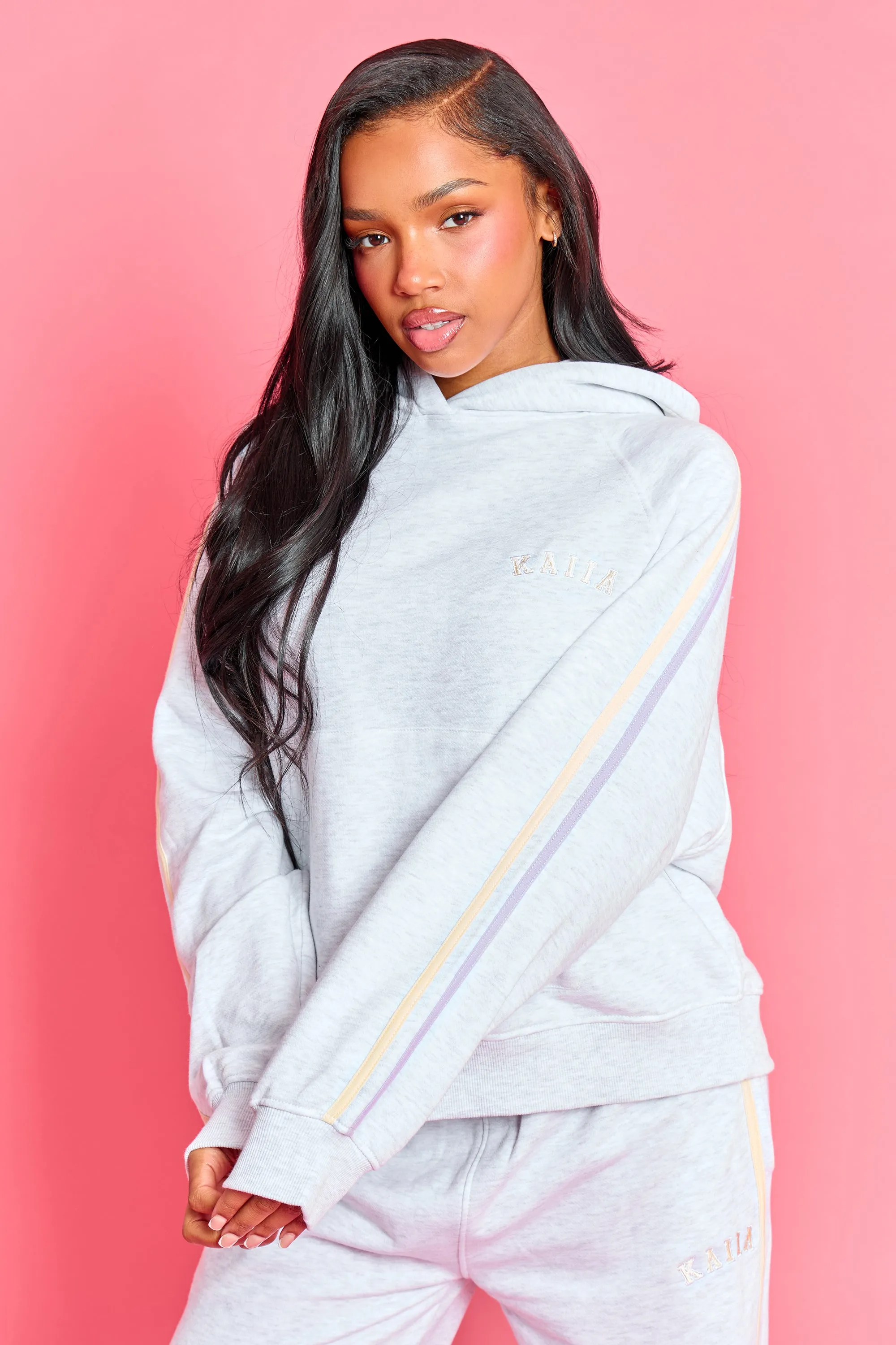Kaiia Sport Side Stripe Oversized Hoodie Light Grey Marl With Lemon & Lilac sold by Kaiia the label