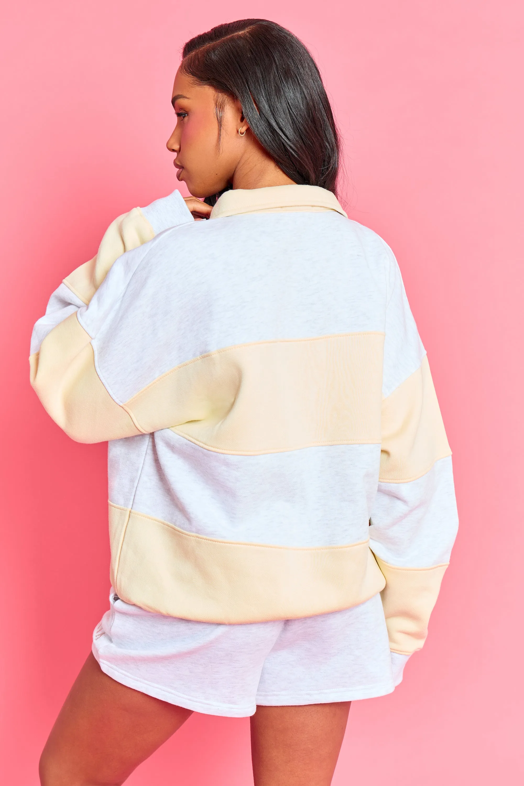 Kaiia Striped Oversized Rugby Sweatshirt Light Grey Marl & Lemon Frosting sold by Kaiia the label product image thumbnail 4
