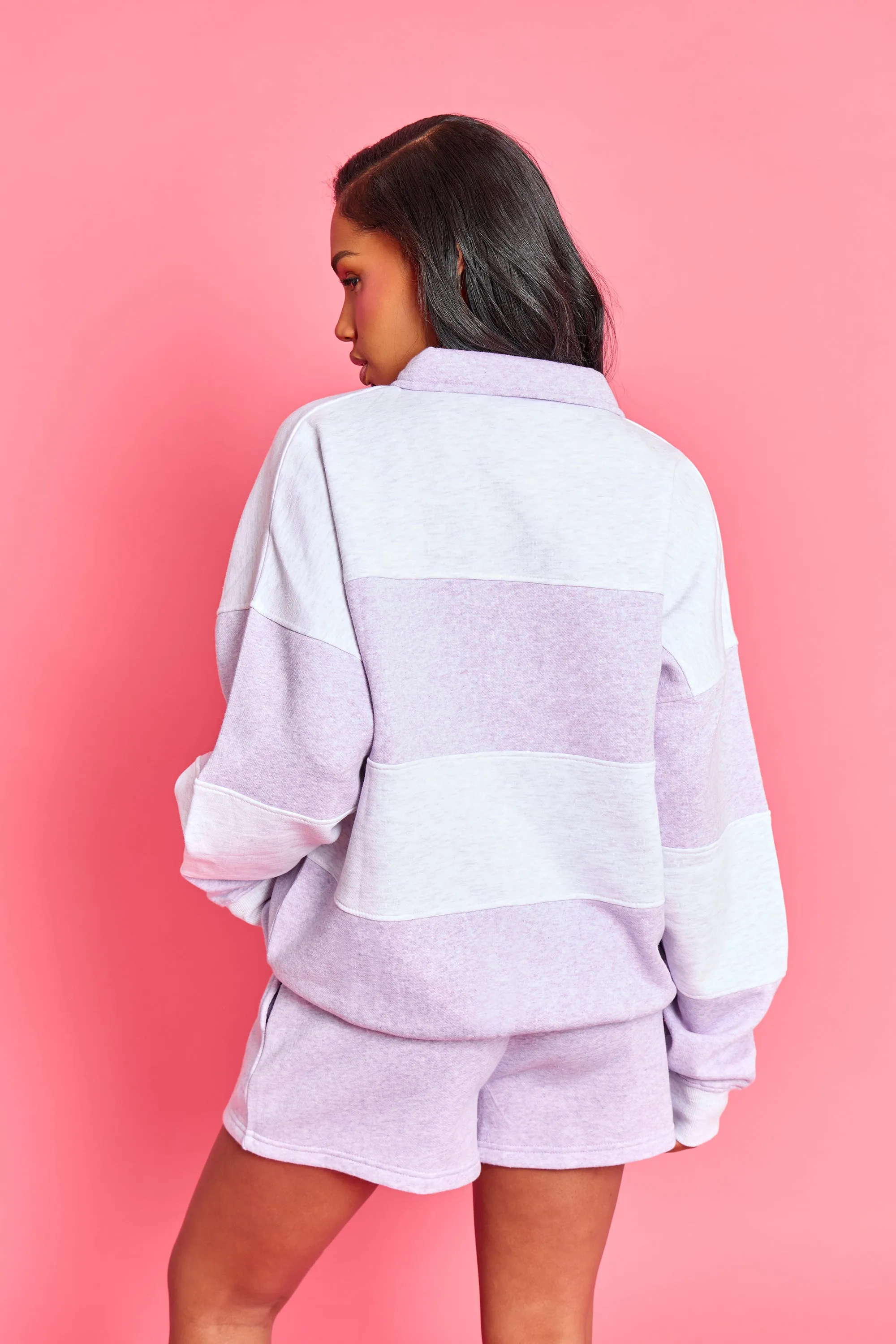Kaiia Striped Oversized Rugby Sweatshirt Light Grey Marl & Lilac Marl sold by Kaiia the label product image thumbnail 4