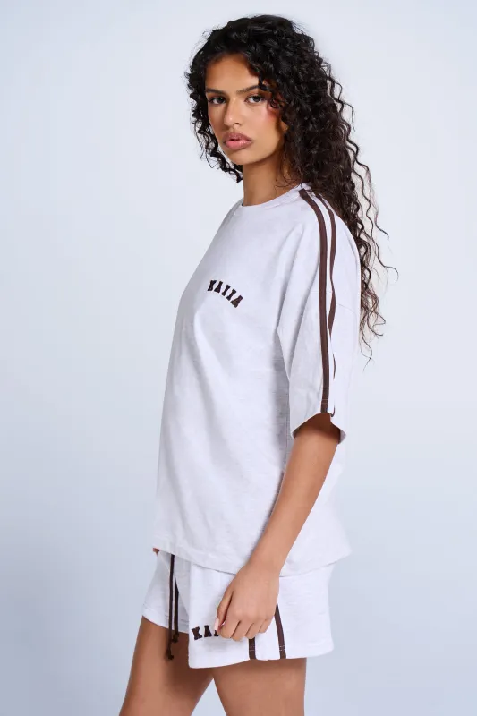 Kaiia Side Stripe Oversized T-shirt Light Grey Marl & Brown made by Kaiia the label