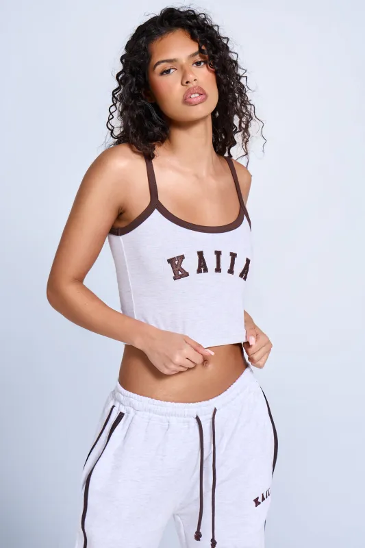 Kaiia Logo Contrast Cami Top Light Grey Marl & Brown made by Kaiia the label