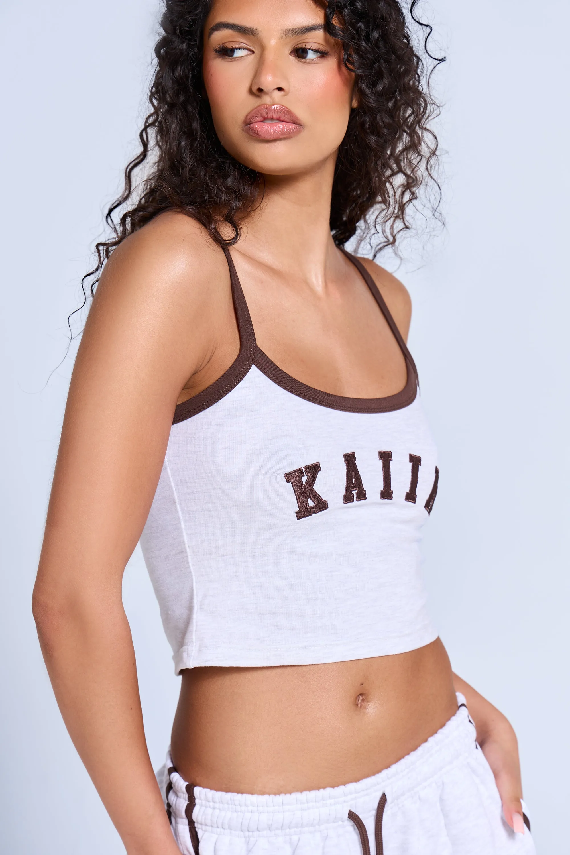Kaiia Logo Contrast Cami Top Light Grey Marl & Brown sold by Kaiia the label product image thumbnail 2