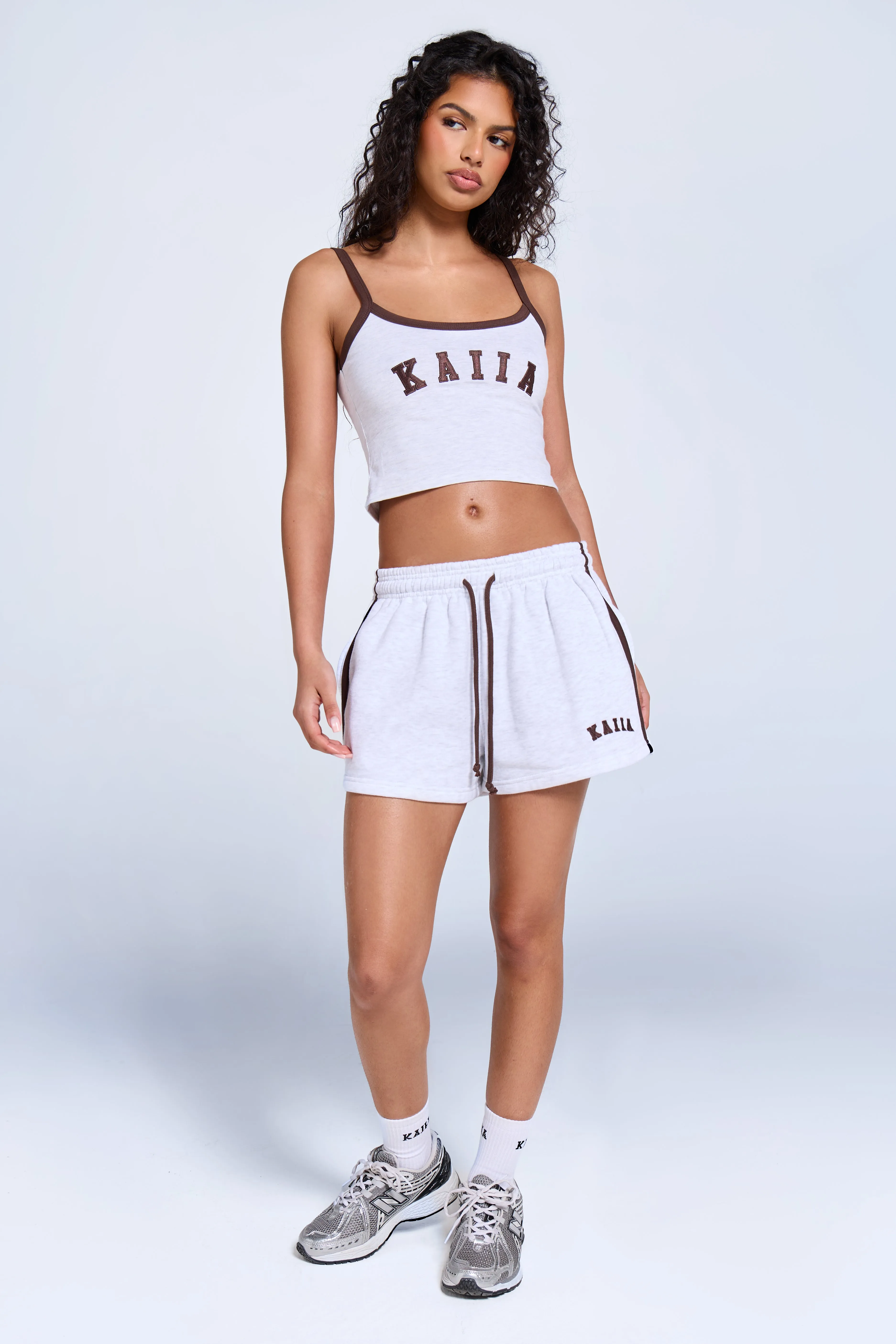 Kaiia Logo Contrast Cami Top Light Grey Marl & Brown sold by Kaiia the label product image thumbnail 3