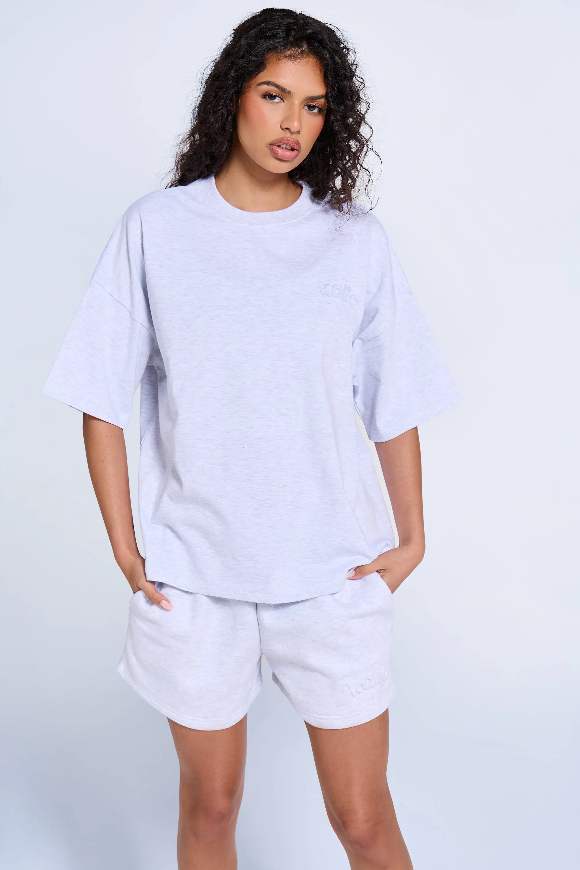 Kaiia Embossed Logo Oversized T-shirt Light Grey Marl sold by Kaiia the label