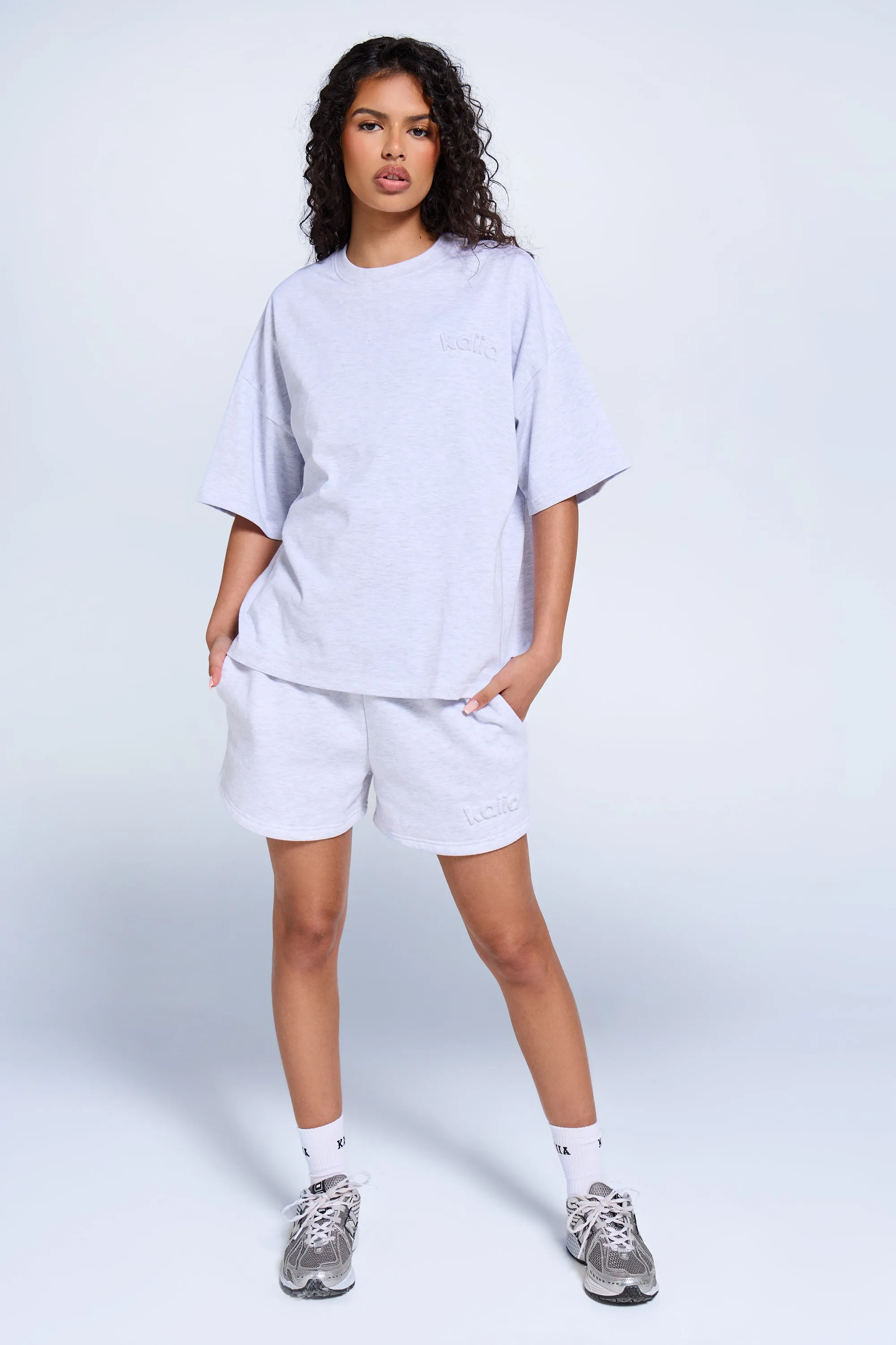 Kaiia Embossed Logo Oversized T-shirt Light Grey Marl sold by Kaiia the label product image thumbnail 3
