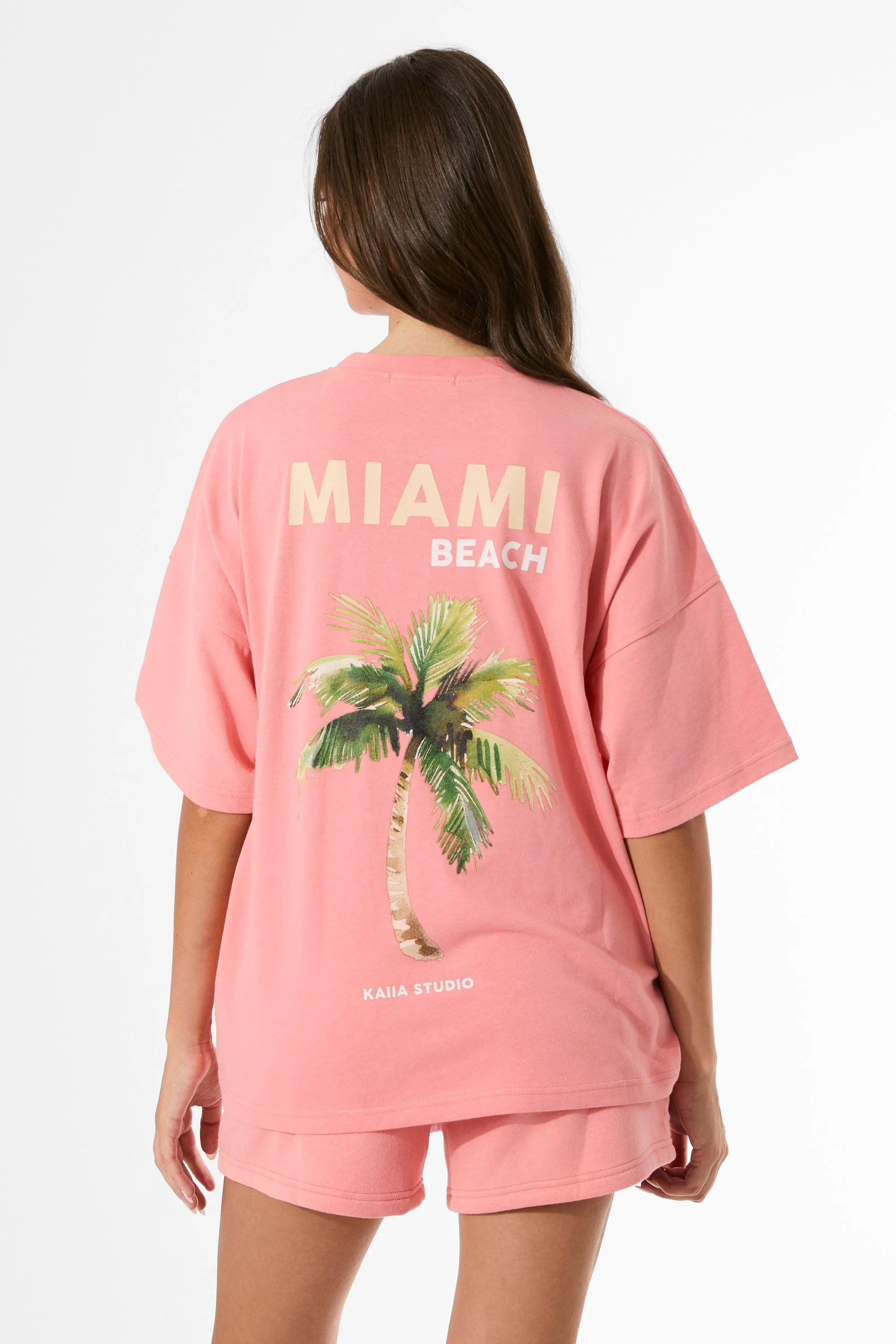 Kaiia Miami Beach Back Graphic Oversized T-Shirt Bright Coral sold by Kaiia the label product image thumbnail 5