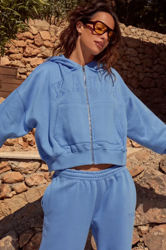 Kaiia Slogan Oversized Zip Through Hoodie Ocean Blue made by Kaiia the label