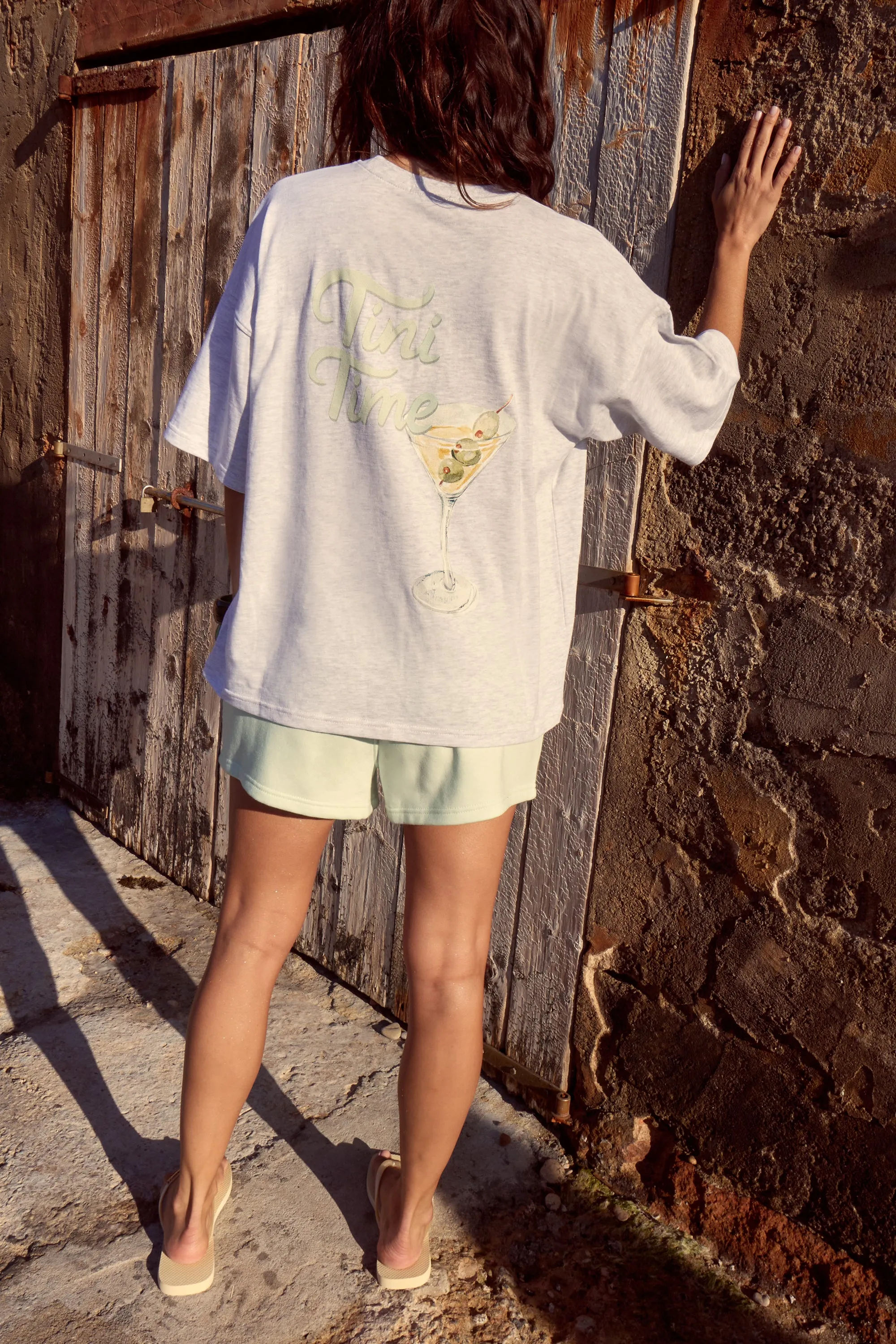 Kaiia Tini Time Oversized T-shirt Light Grey Marl & Lime Sorbet sold by Kaiia the label product image thumbnail 4