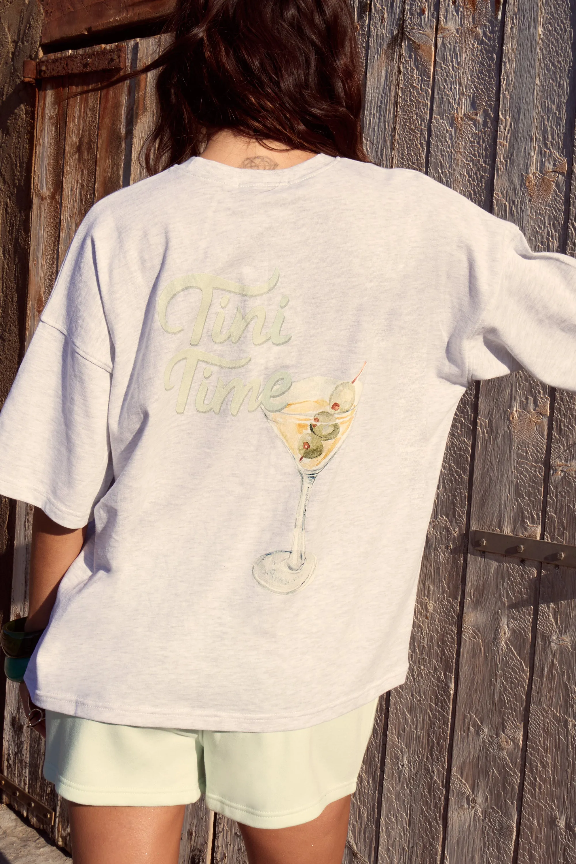 Kaiia Tini Time Oversized T-shirt Light Grey Marl & Lime Sorbet sold by Kaiia the label