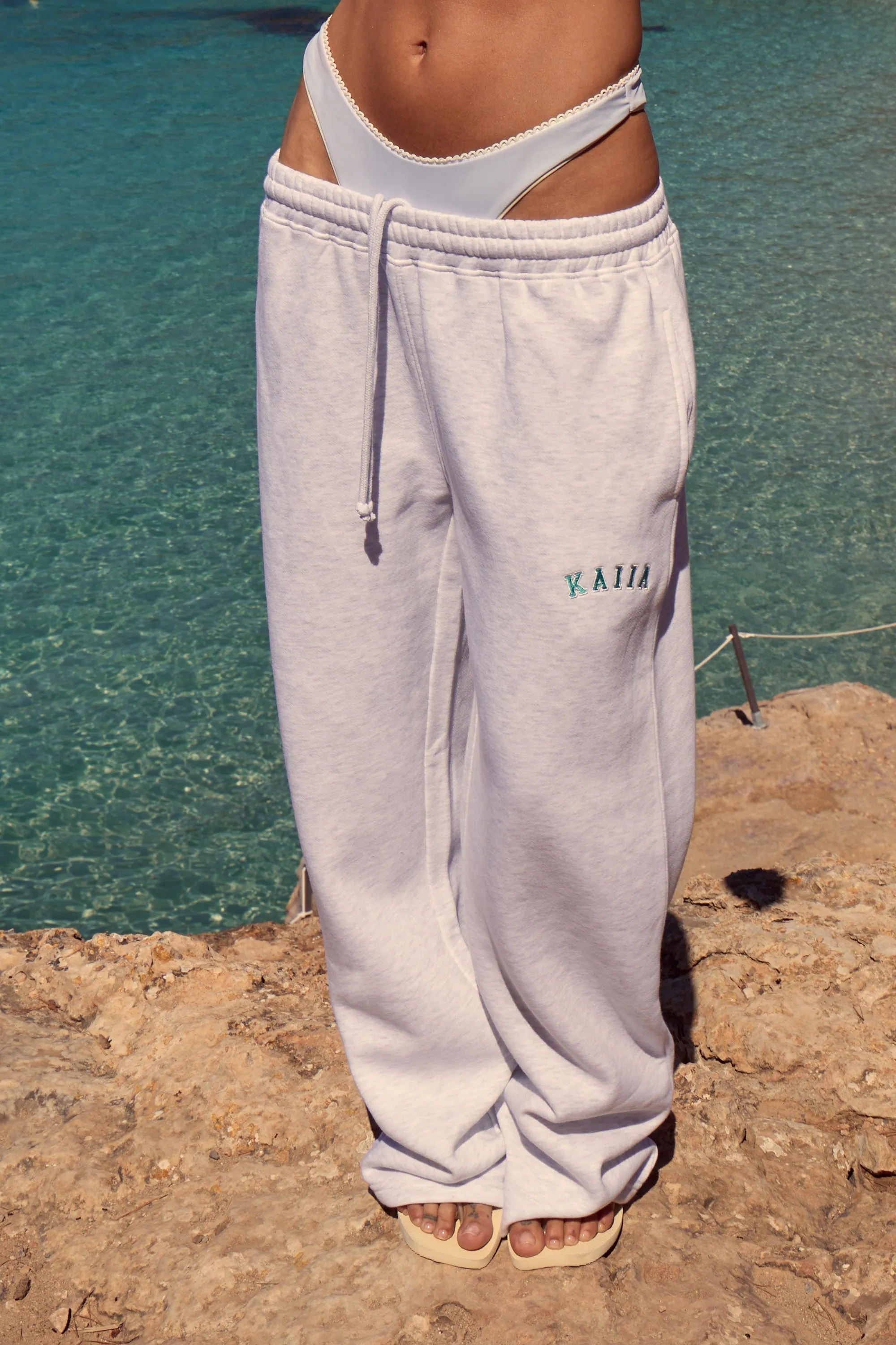 Kaiia Logo Wide Leg Joggers Light Grey Marl & Turquoise sold by Kaiia the label product image thumbnail 3