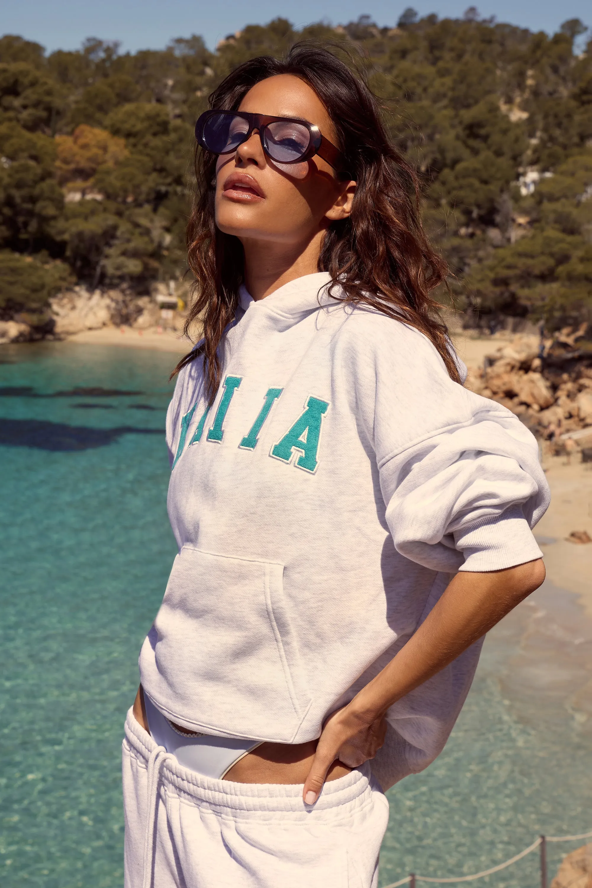 Kaiia Slogan Oversized Hoodie Light Grey Marl & Turquoise sold by Kaiia the label product image thumbnail 2