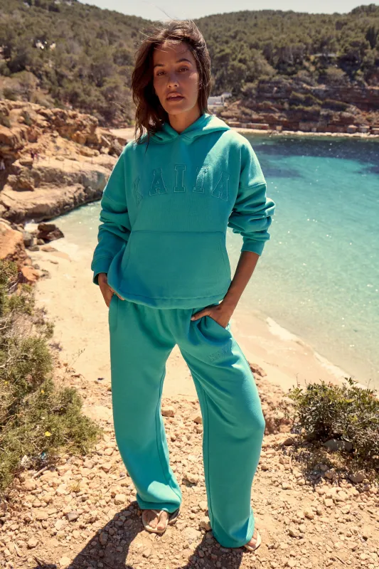 Kaiia Logo Wide Leg Joggers Turquoise made by Kaiia the label
