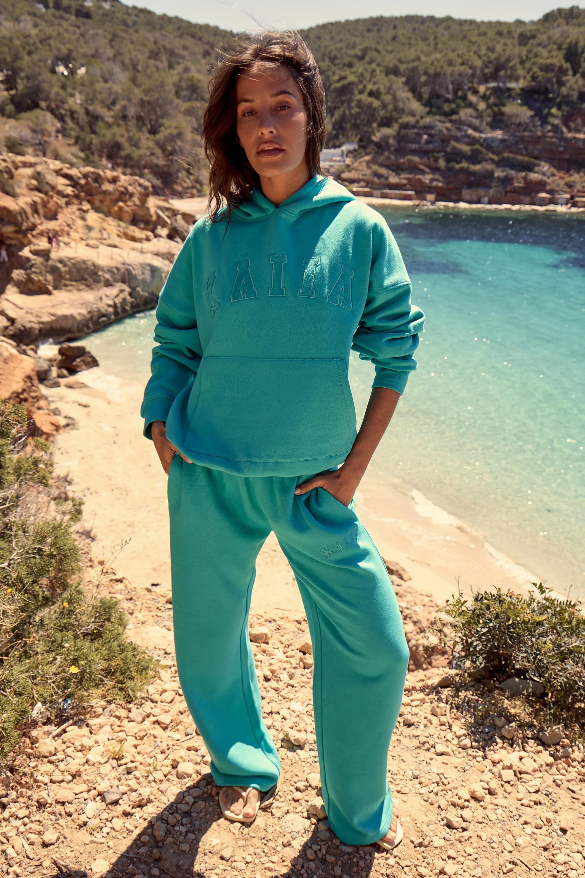 Kaiia Logo Wide Leg Joggers Turquoise sold by Kaiia the label
