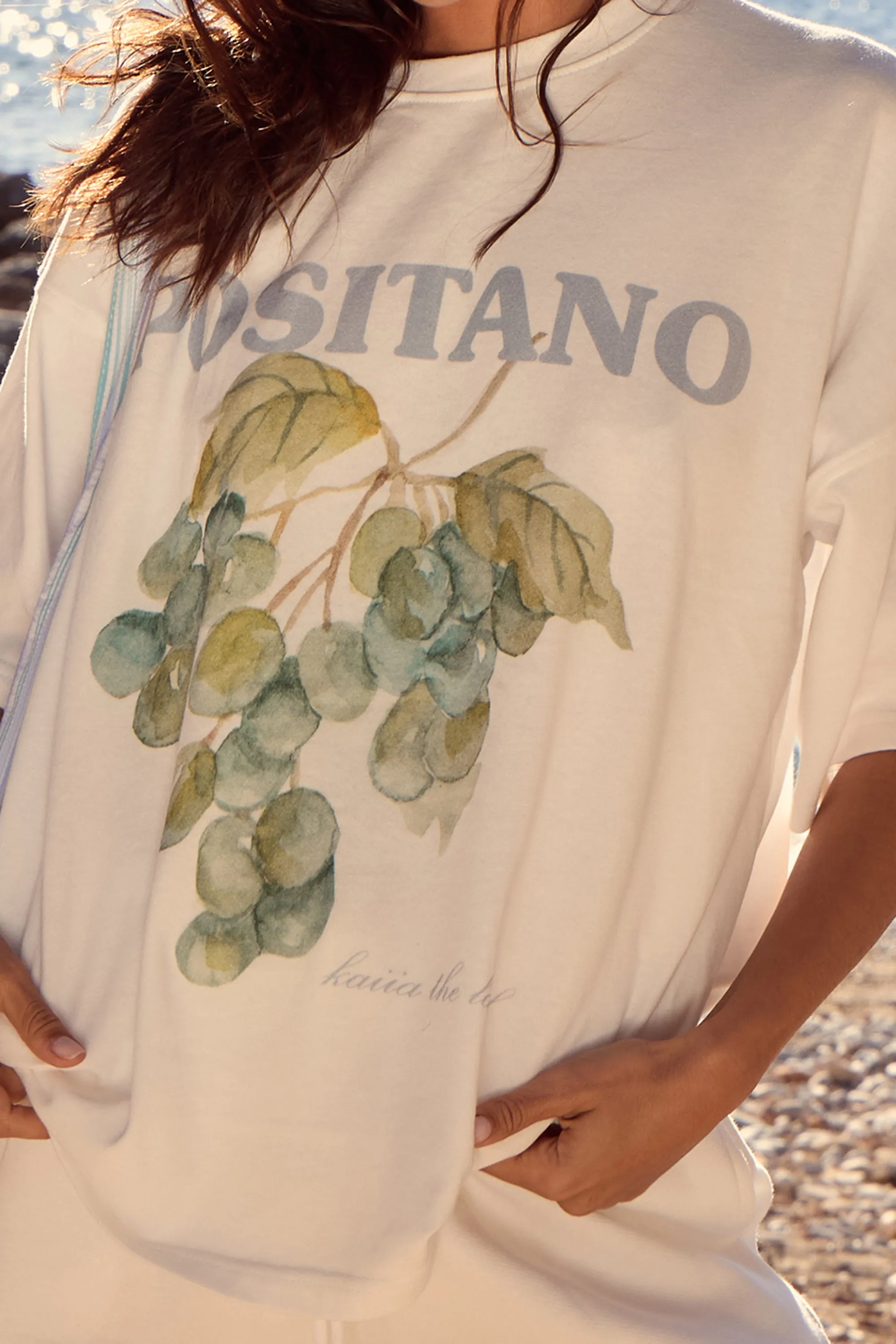 Kaiia Positano Graphic Oversized T-Shirt White sold by Kaiia the label product image thumbnail 3