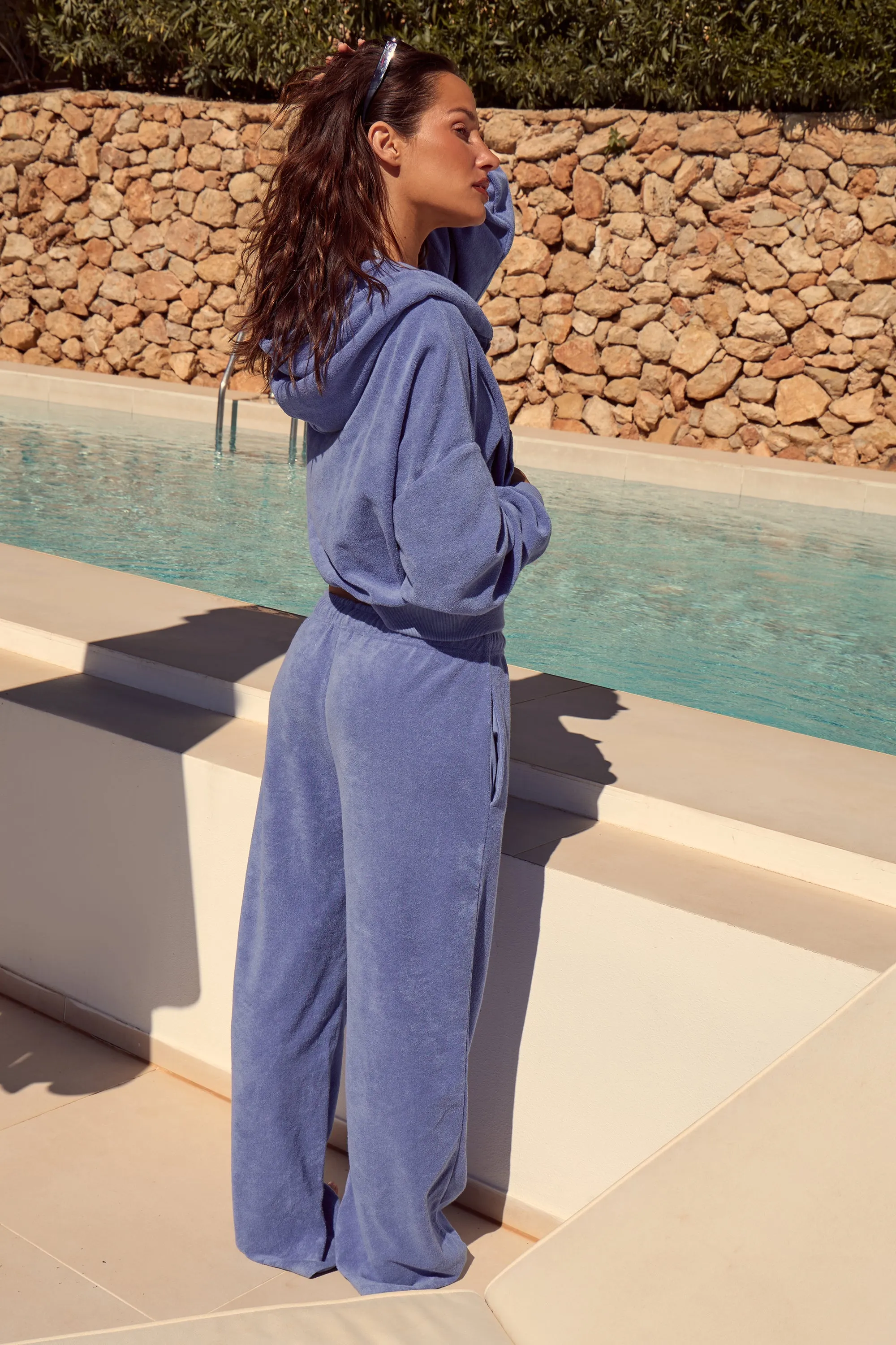 Kaiia Logo Towelling Wide Leg Joggers Lagoon Blue sold by Kaiia the label product image thumbnail 4