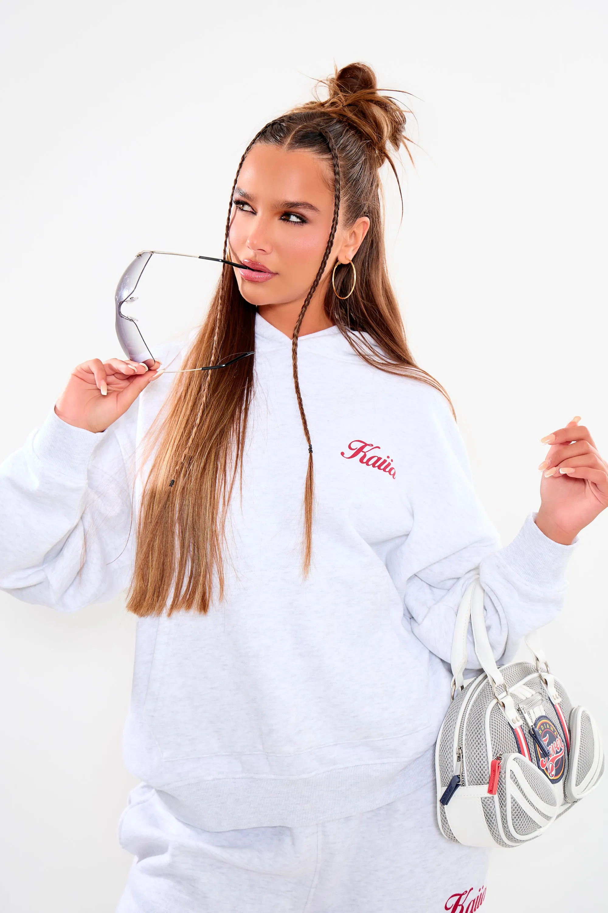 Kaiia Cherry Graphic Oversized Hoodie Light Grey Marl & Red sold by Kaiia the label product image thumbnail 2