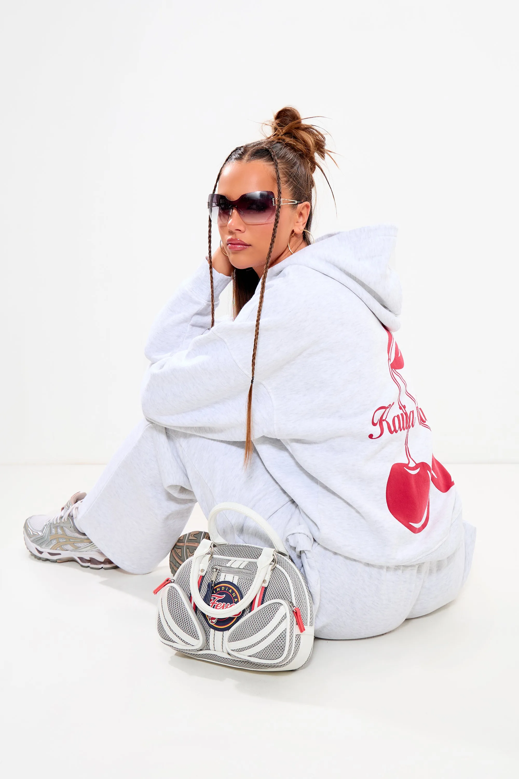 Kaiia Cherry Graphic Oversized Hoodie Light Grey Marl & Red sold by Kaiia the label product image thumbnail 4