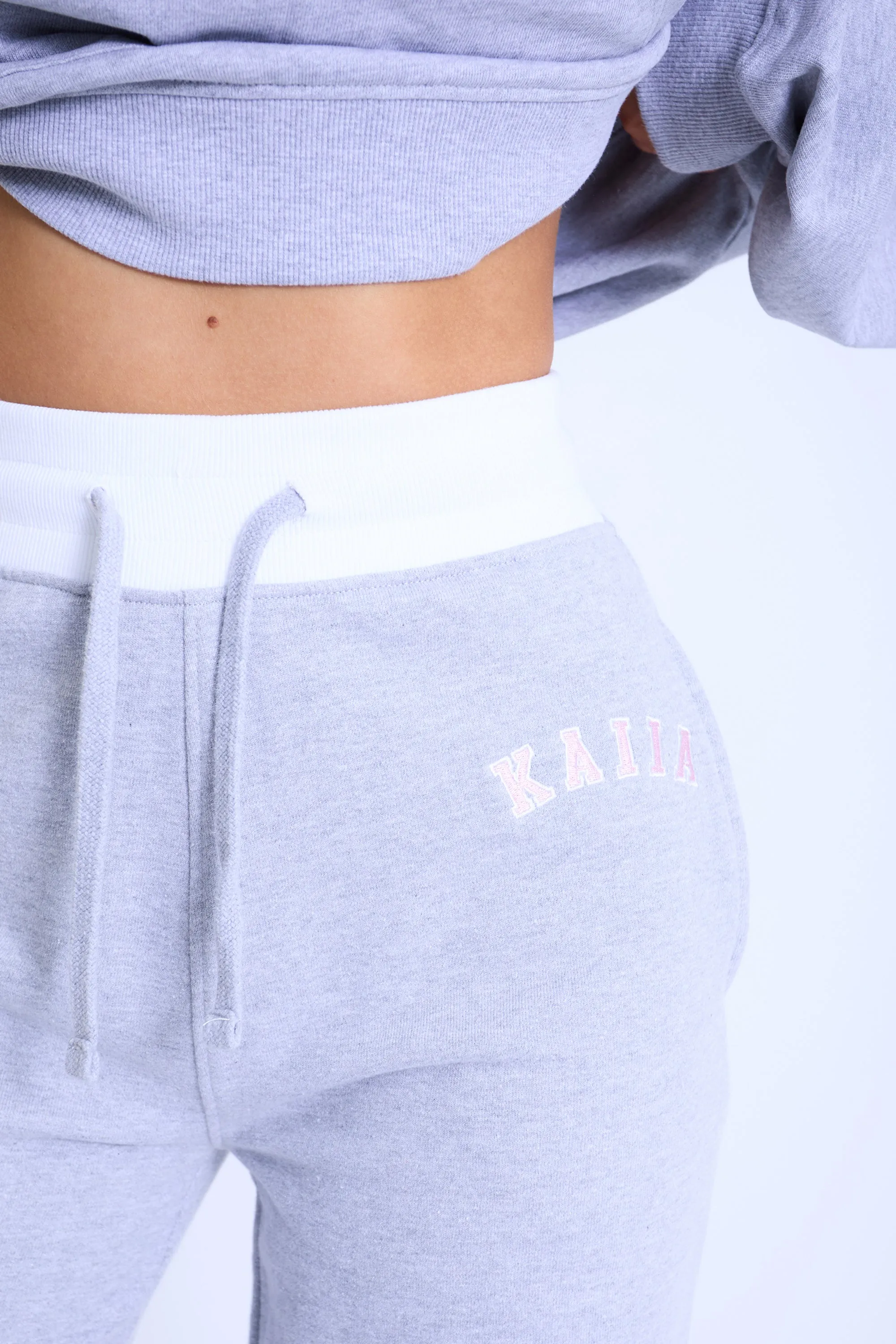 Kaiia Contrast Waistband Wide Leg Sweat Pants Grey Marl & Pink sold by Kaiia the label product image thumbnail 2