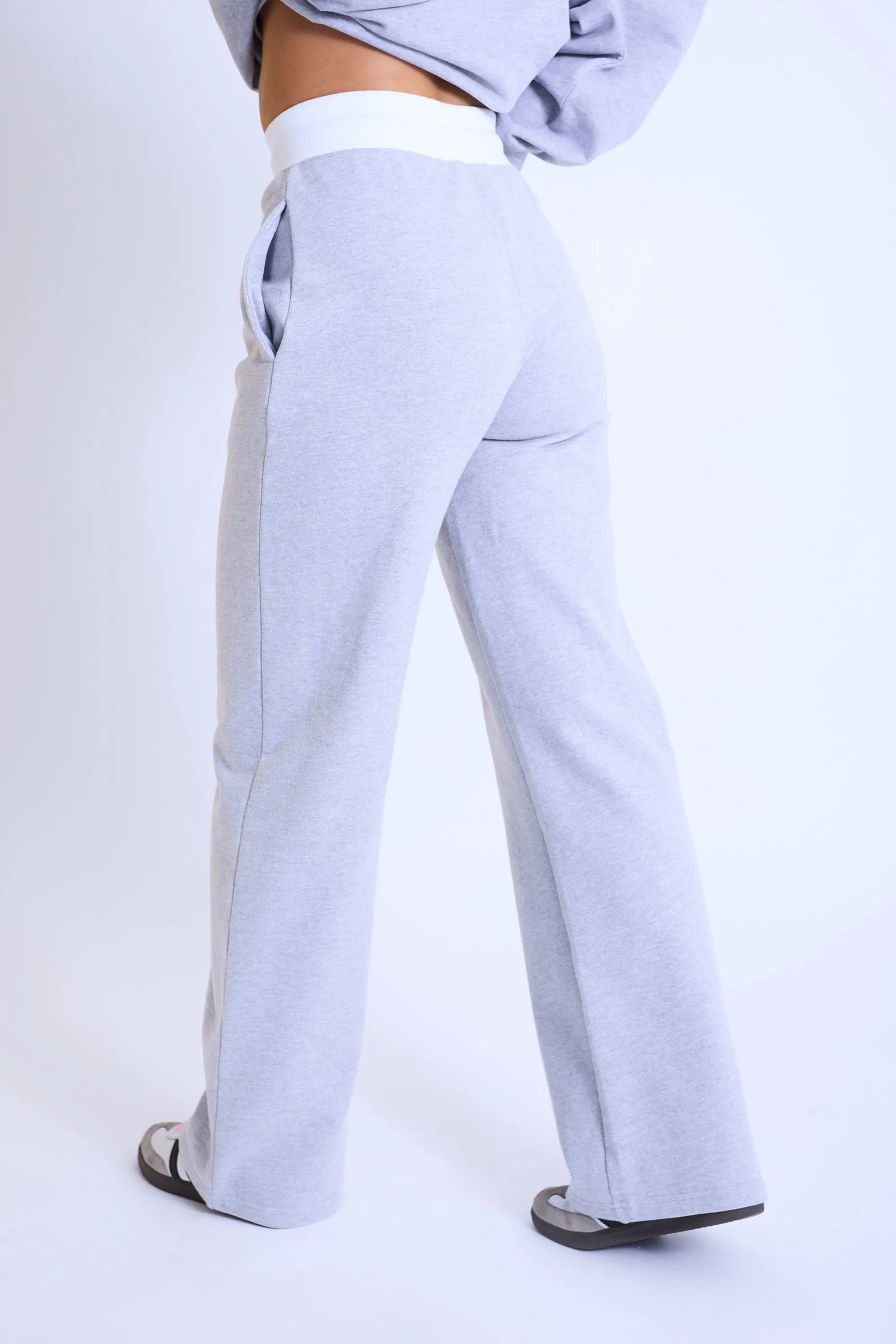 Kaiia Contrast Waistband Wide Leg Sweat Pants Grey Marl & Pink sold by Kaiia the label product image thumbnail 4