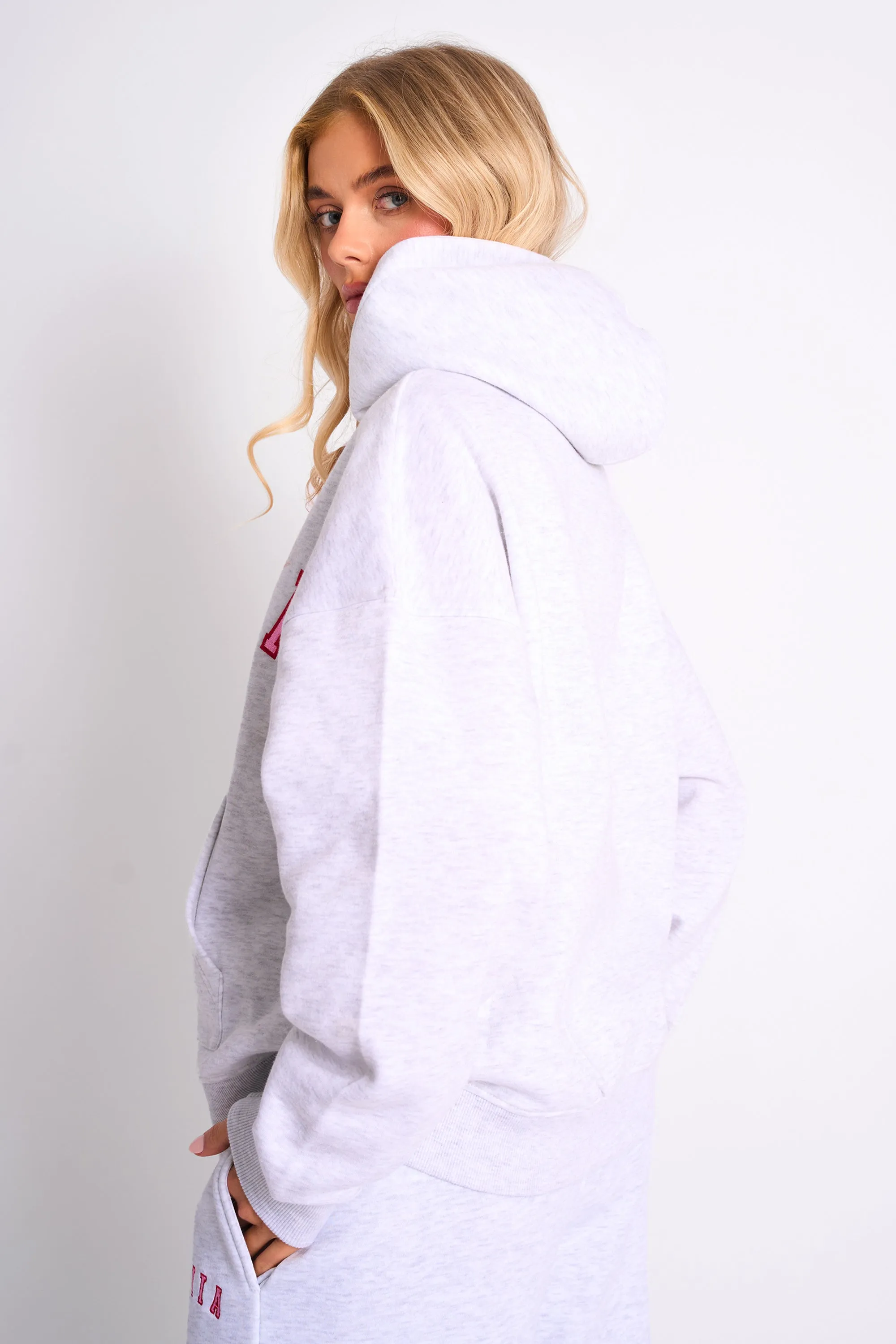 Kaiia Slogan Oversized Hoodie Light Grey Marl & Pink Contrast sold by Kaiia the label product image thumbnail 4