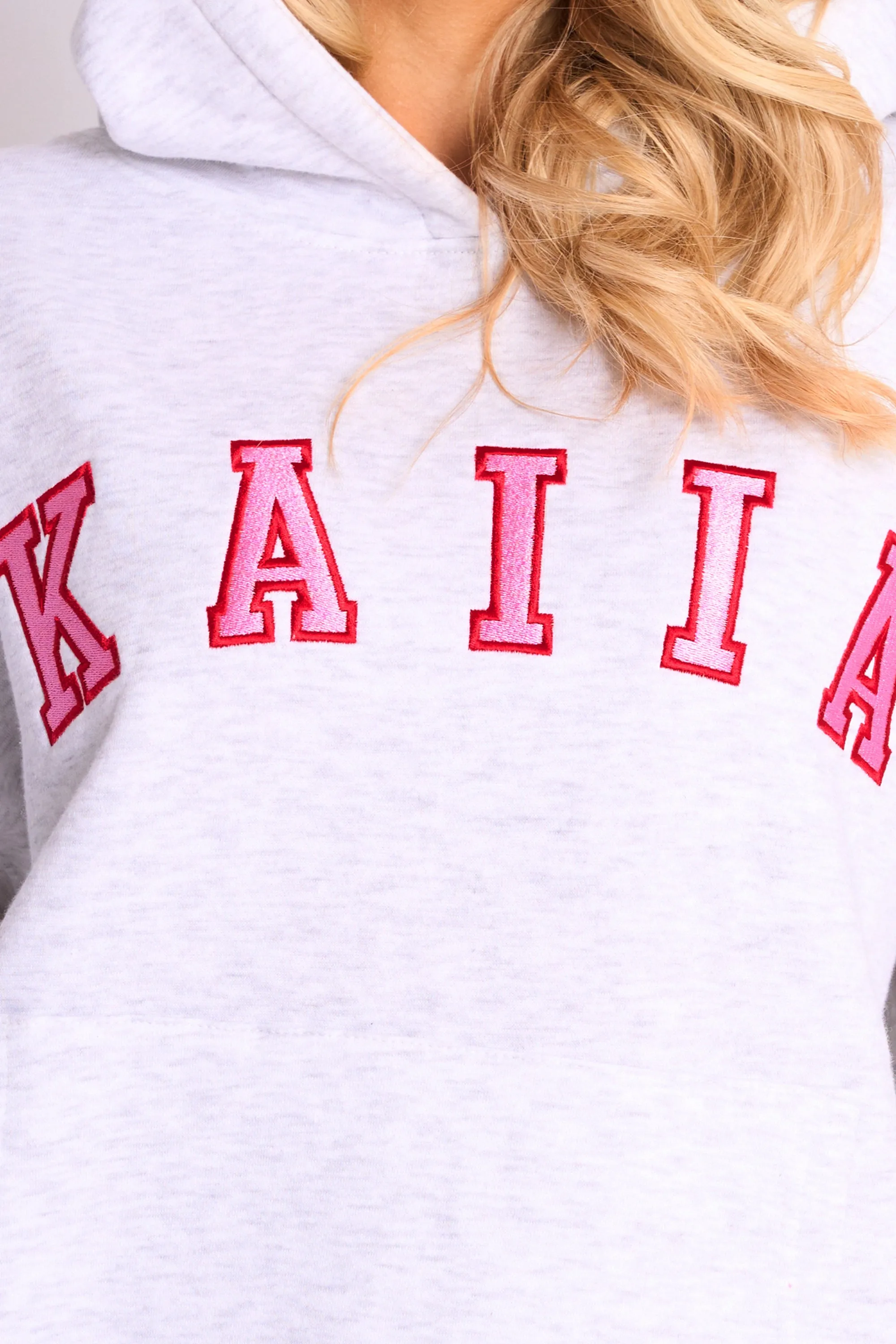 Kaiia Slogan Oversized Hoodie Light Grey Marl & Pink Contrast sold by Kaiia the label product image thumbnail 3