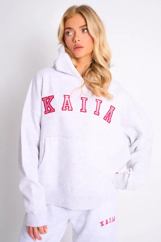 Kaiia Slogan Oversized Hoodie Light Grey Marl & Pink Contrast made by Kaiia the label