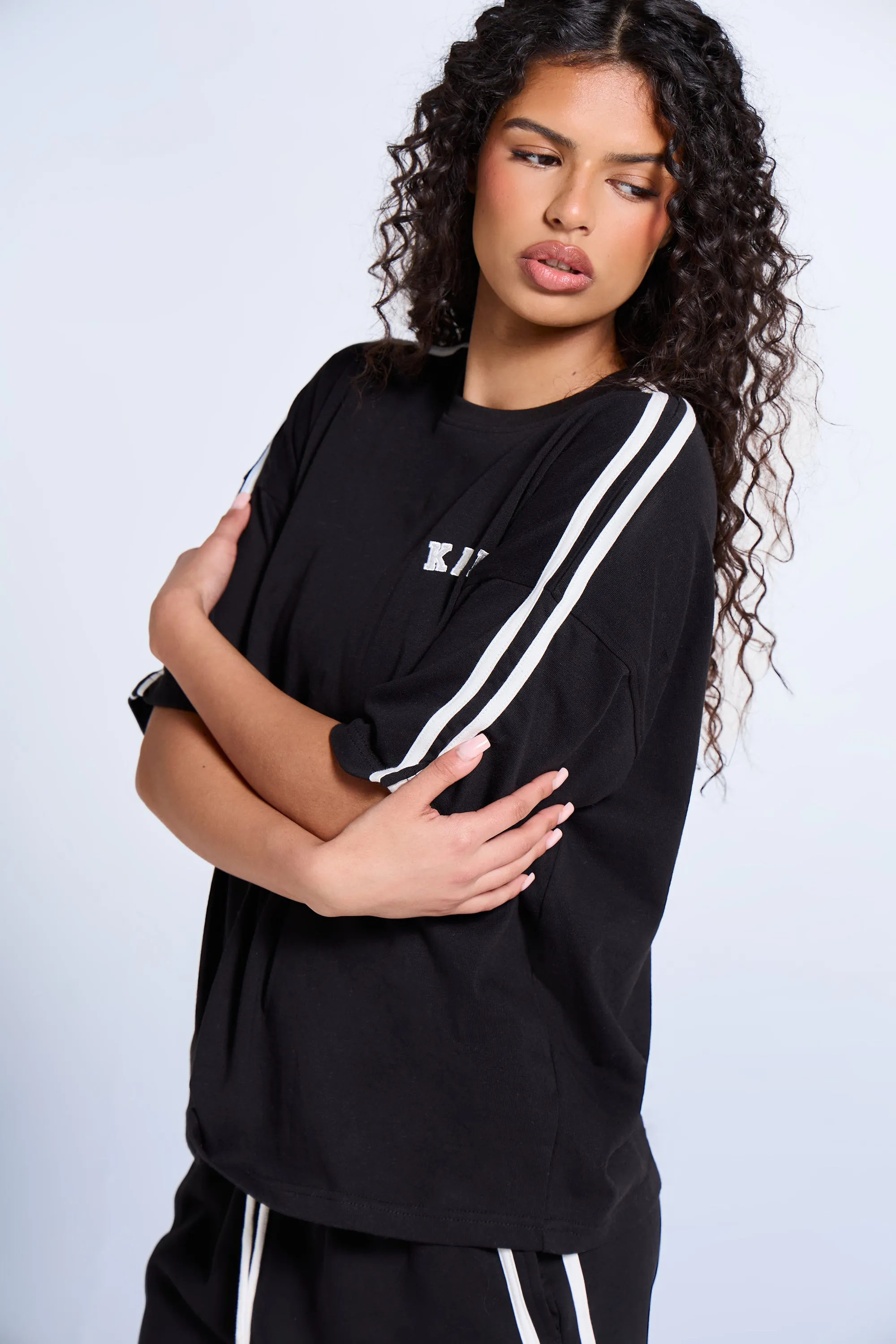 Kaiia Side Stripe Oversized T-shirt Black & White sold by Kaiia the label product image thumbnail 2