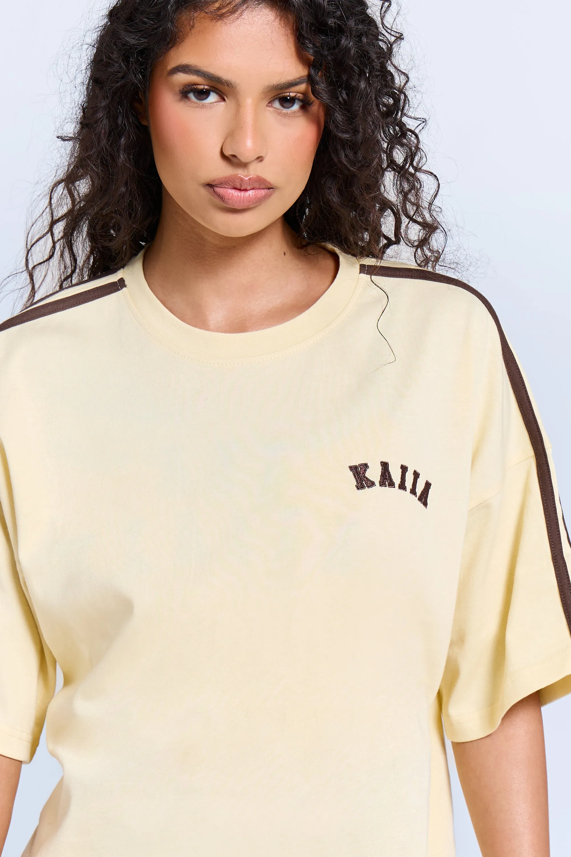 Kaiia Side Stripe Oversized T-shirt Butter Yellow & Brown sold by Kaiia the label product image thumbnail 2