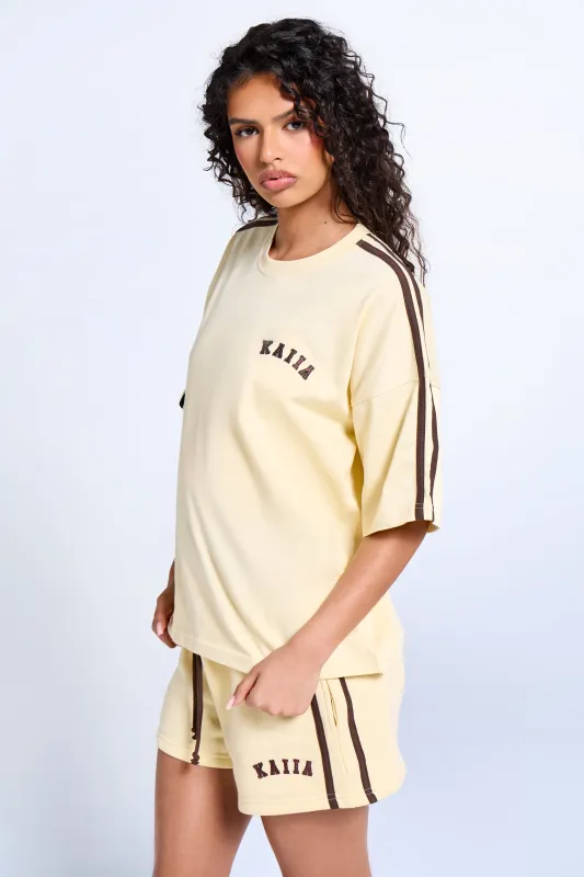 Kaiia Side Stripe Oversized T-shirt Butter Yellow & Brown made by Kaiia the label