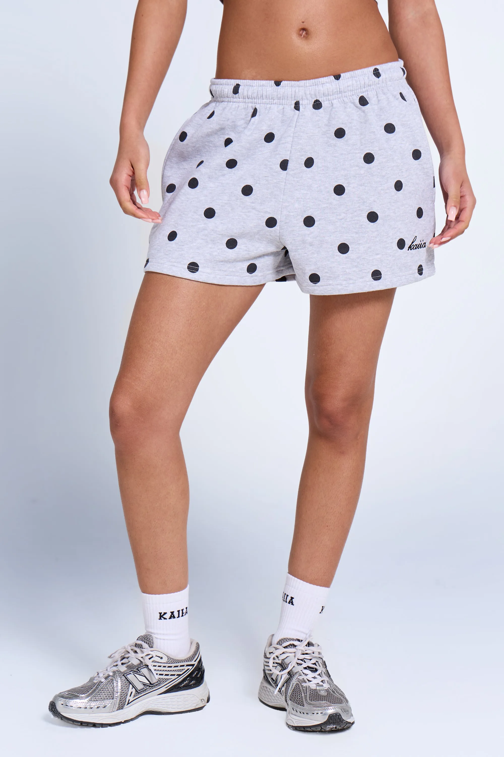 Kaiia Polka Dot Mini Sweat Shorts Grey Marl & Black sold by Kaiia the label product image thumbnail 4