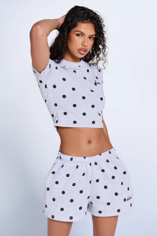 Kaiia Polka Dot Mini Sweat Shorts Grey Marl & Black made by Kaiia the label