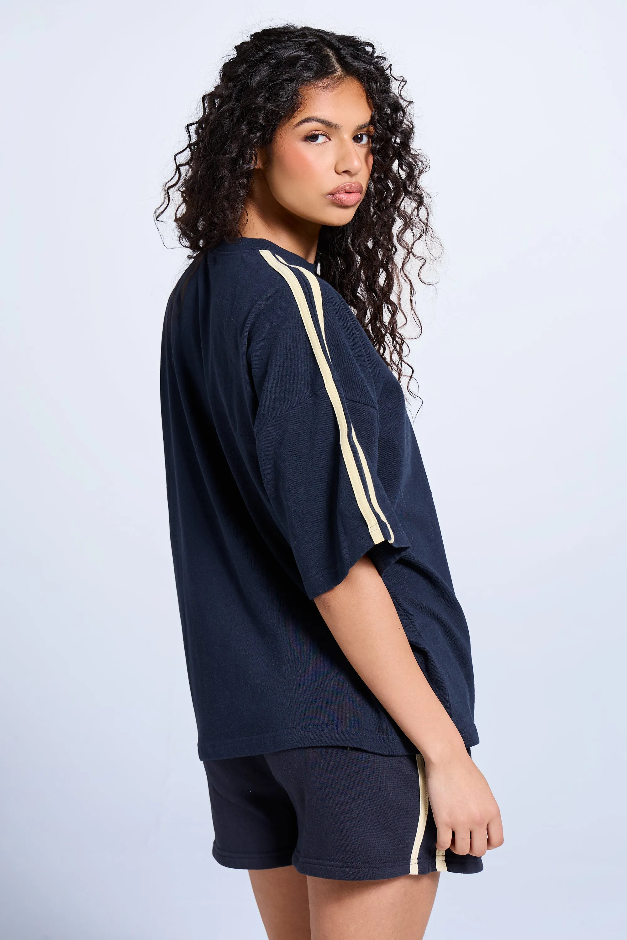 Kaiia Side Stripe Oversized T-shirt Ink Blue & Lemon sold by Kaiia the label product image thumbnail 4