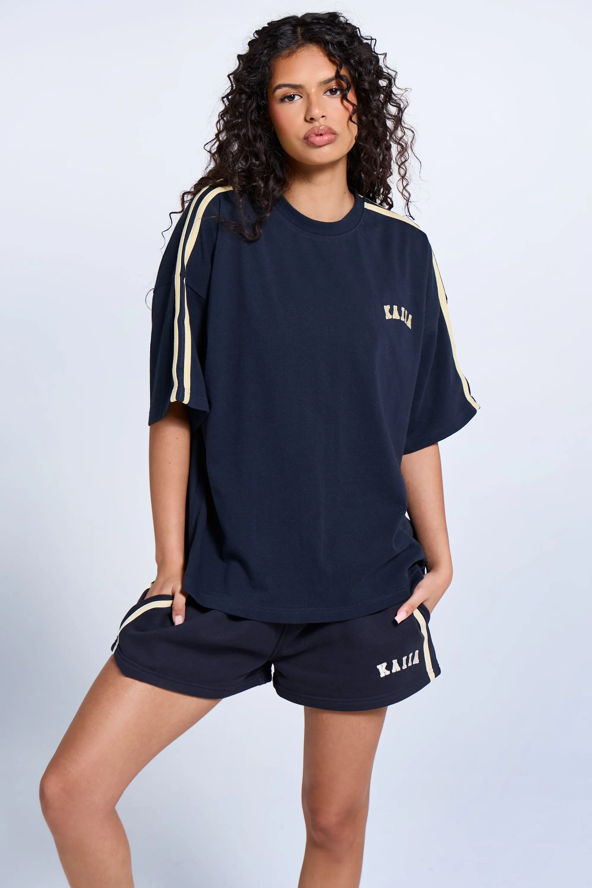 Kaiia Side Stripe Oversized T-shirt Ink Blue & Lemon sold by Kaiia the label
