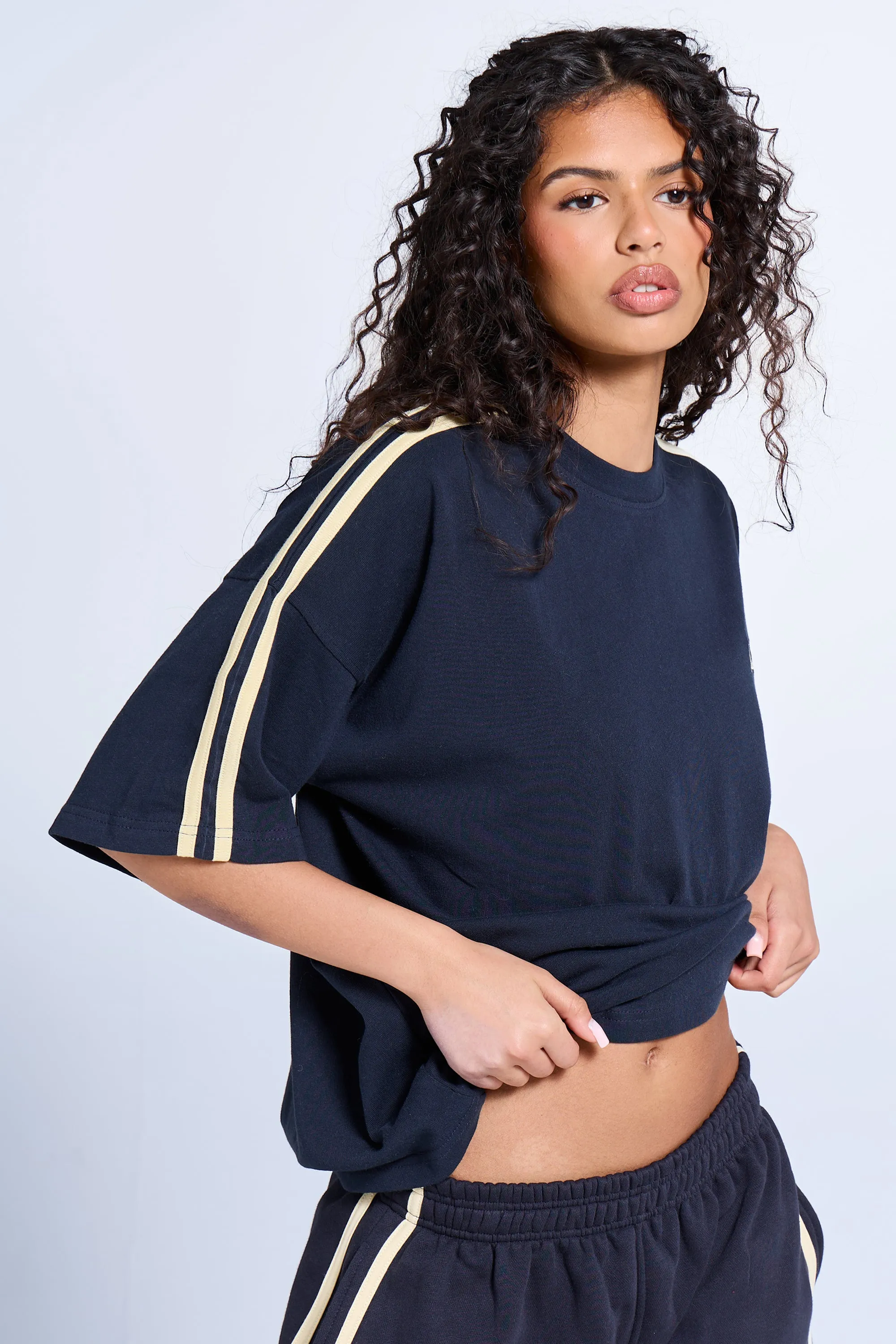 Kaiia Side Stripe Oversized T-shirt Ink Blue & Lemon sold by Kaiia the label product image thumbnail 2